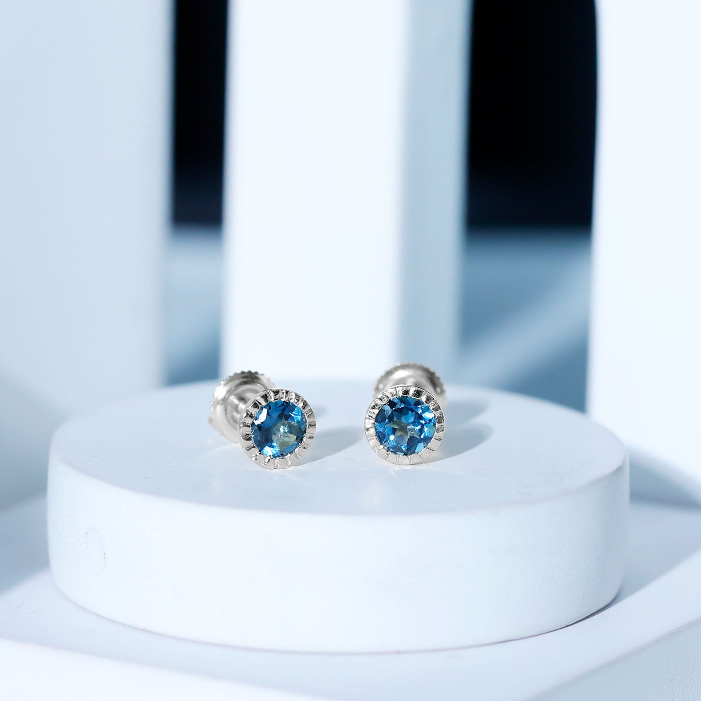 Genuine London Blue Topaz Martini Stud Earrings