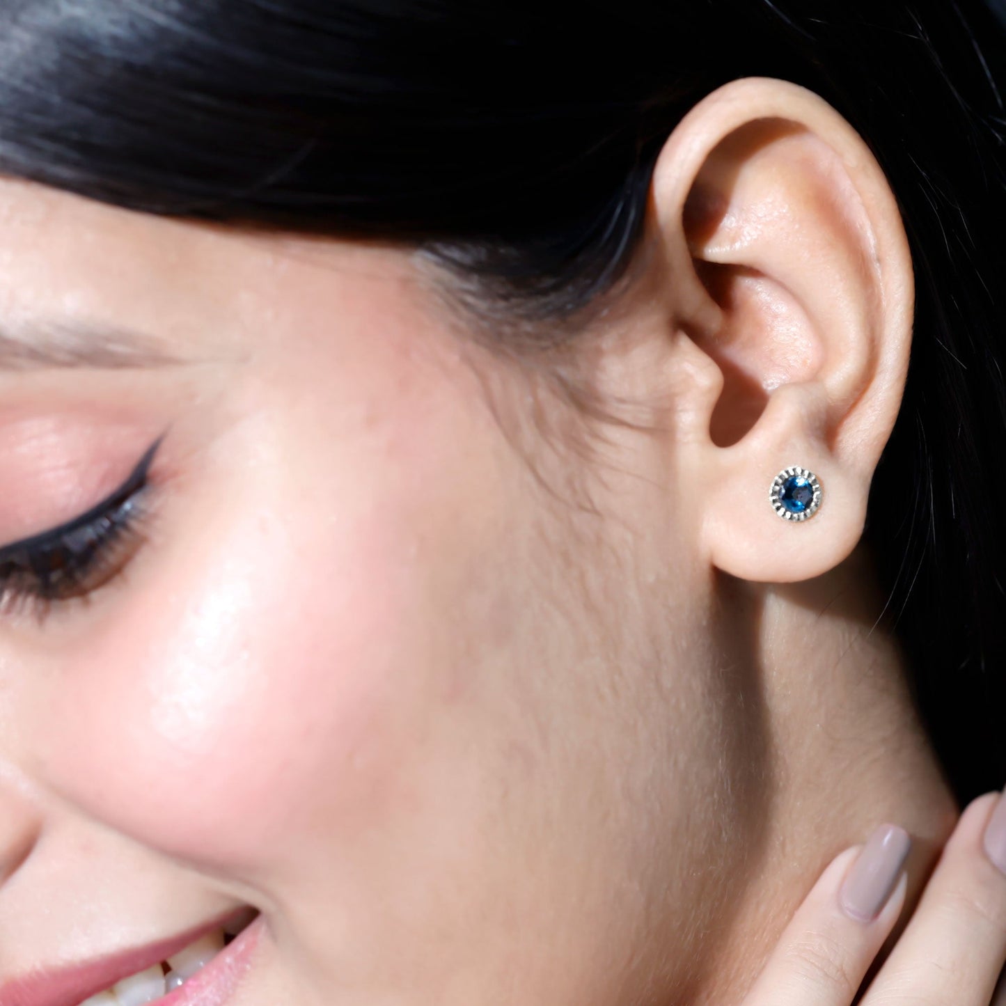 Genuine London Blue Topaz Martini Stud Earrings