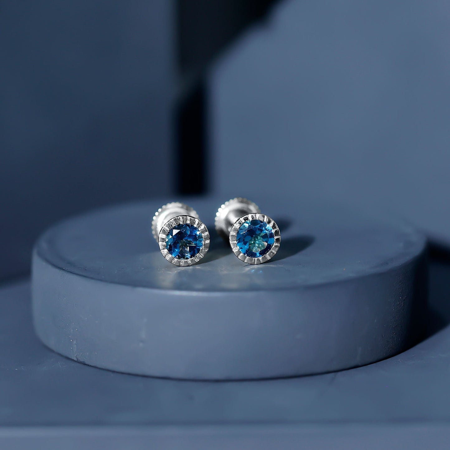 Genuine London Blue Topaz Martini Stud Earrings