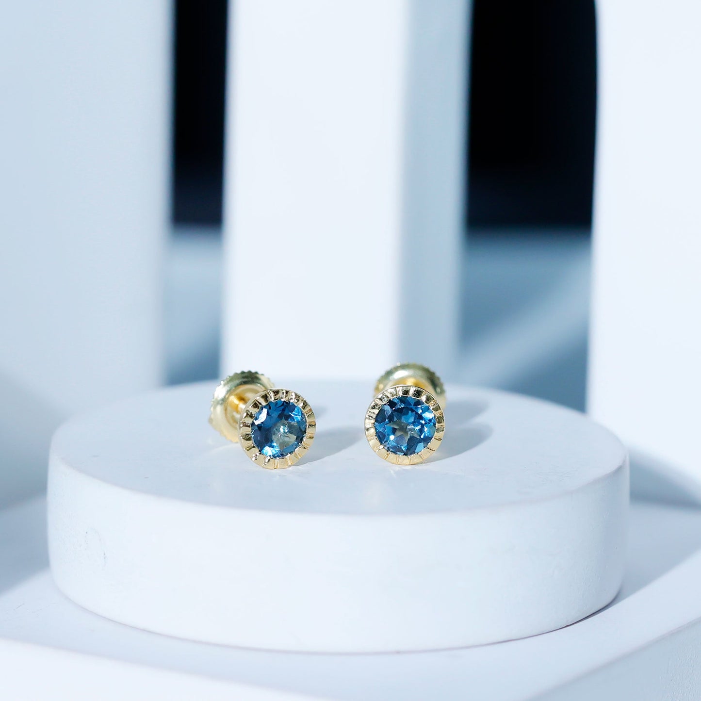 Genuine London Blue Topaz Martini Stud Earrings