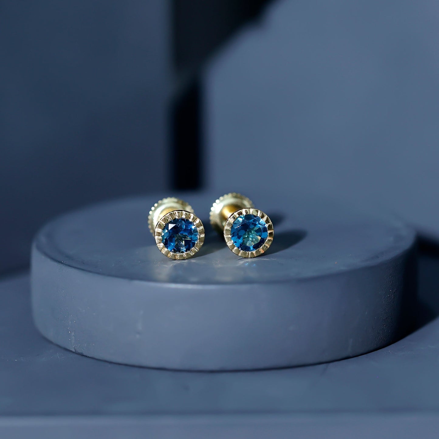 Genuine London Blue Topaz Martini Stud Earrings