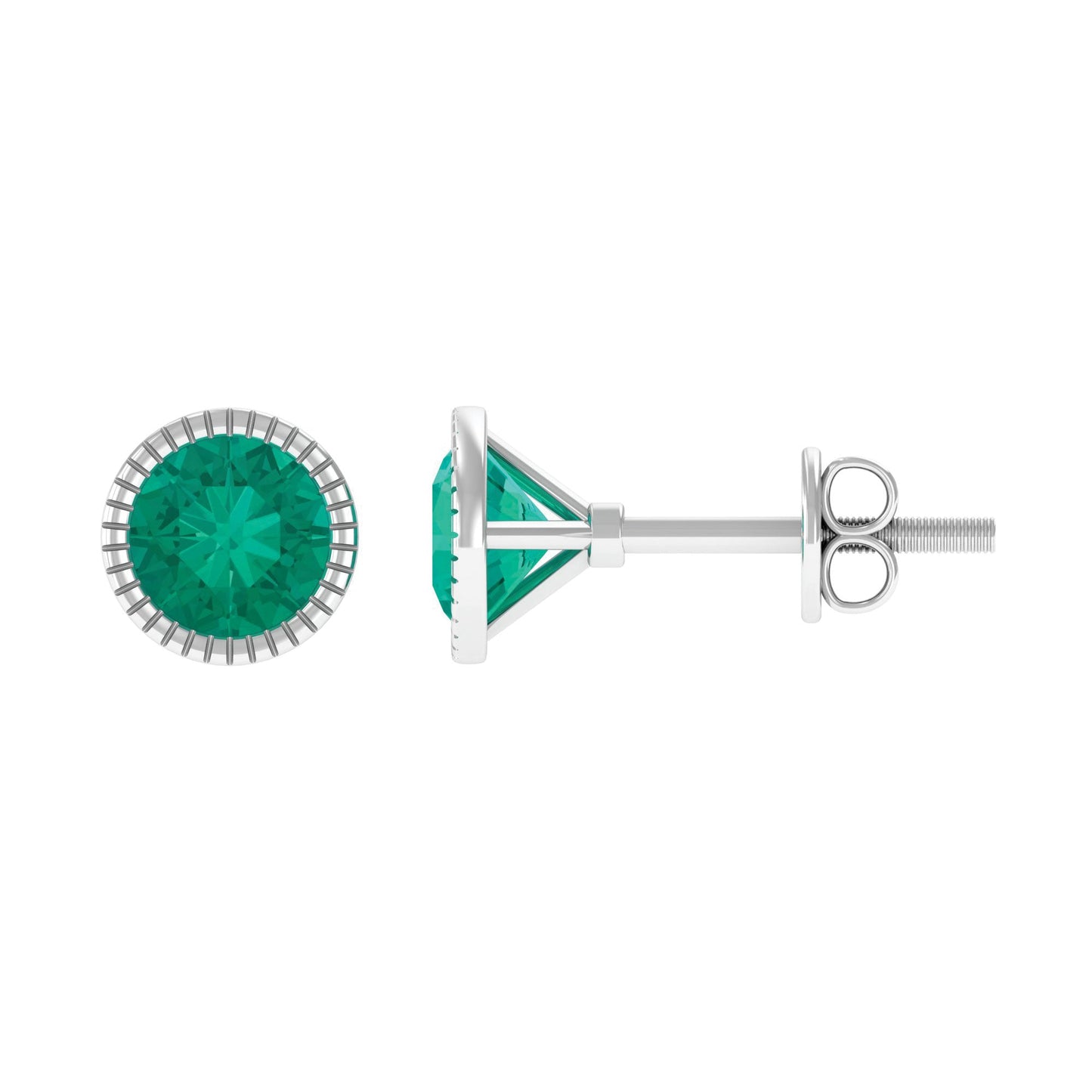 0.9 Carat Bezel Set Round Emerald Solitaire Stud Earrings