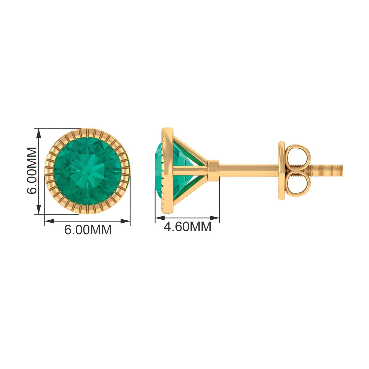 0.9 Carat Bezel Set Round Emerald Solitaire Stud Earrings
