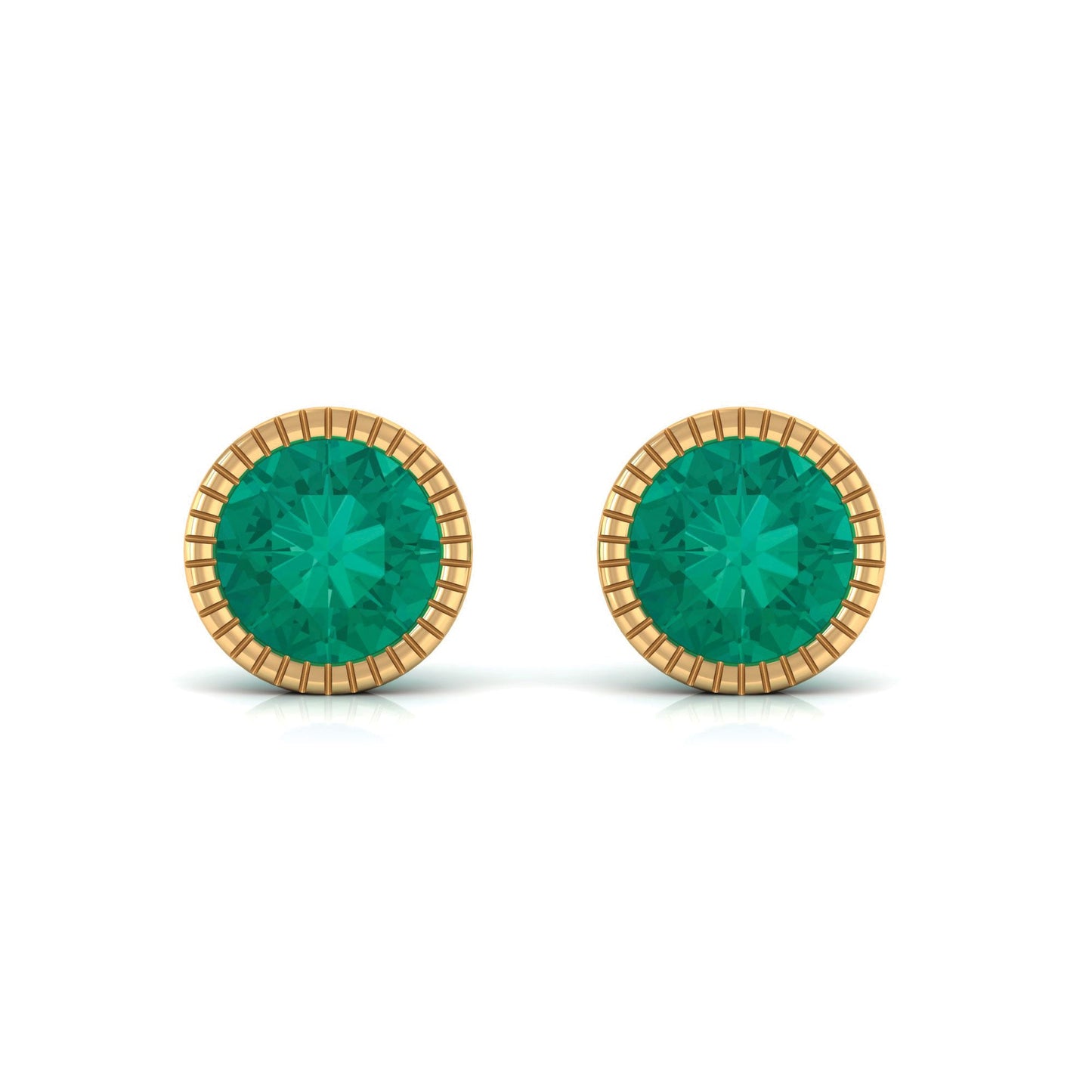 0.9 Carat Bezel Set Round Emerald Solitaire Stud Earrings