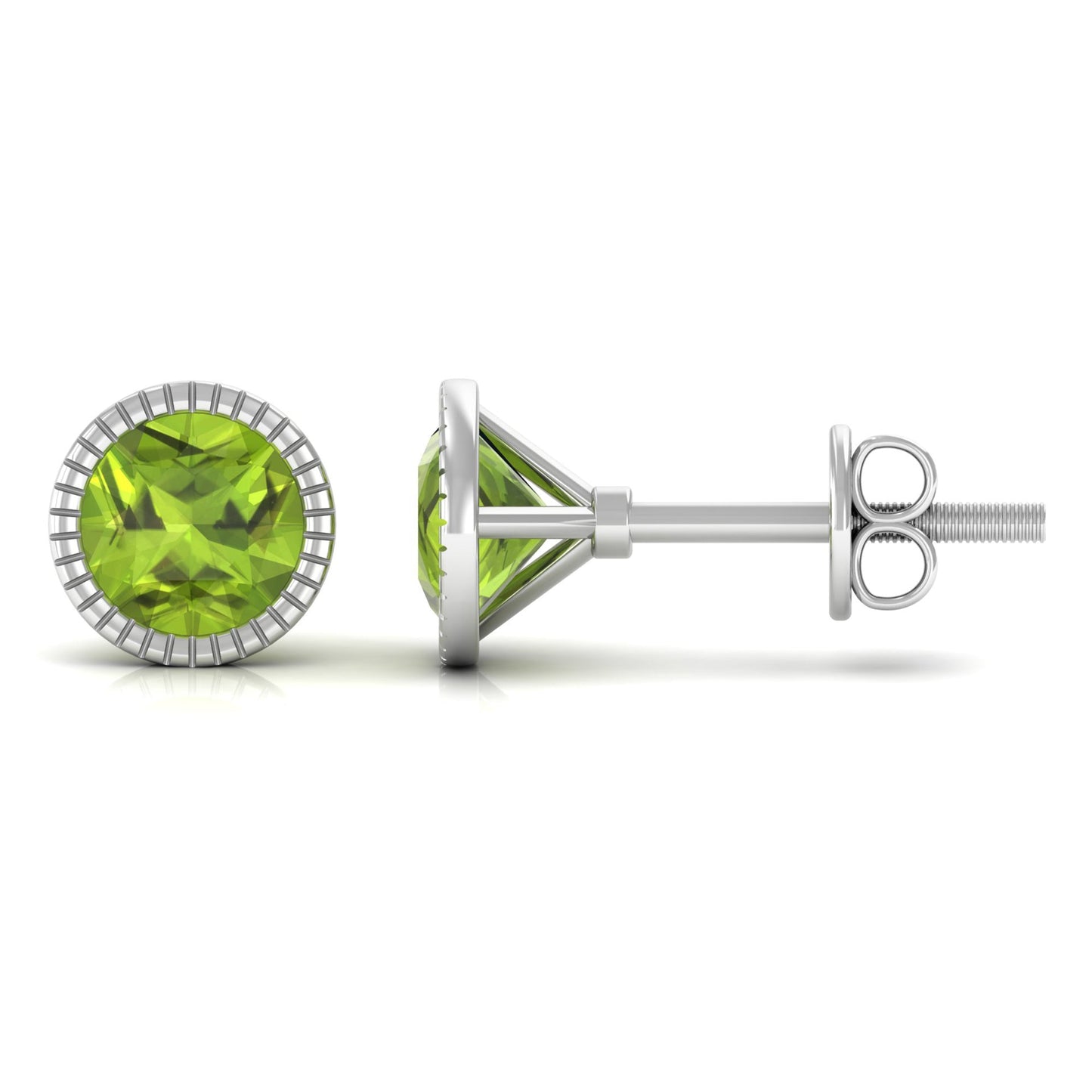 Round Peridot Solitaire Stud Earrings in Bezel Setting