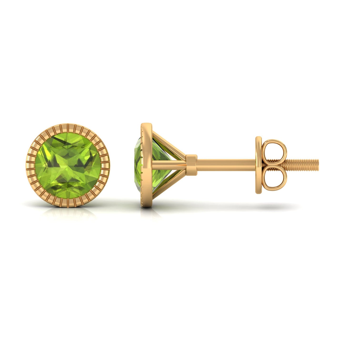 Round Peridot Solitaire Stud Earrings in Bezel Setting
