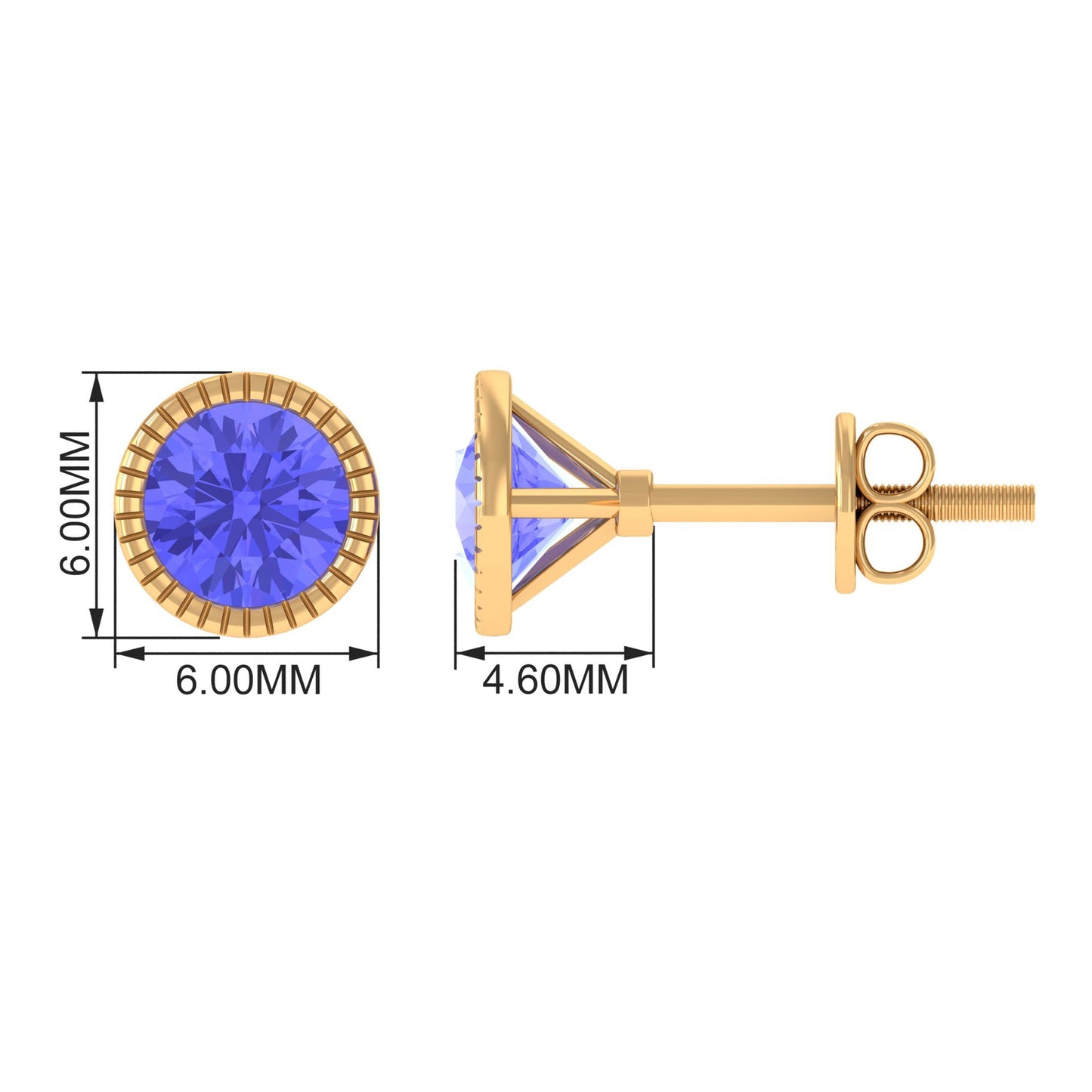 1 CT Round Cut Natural Tanzanite Solitaire Stud Earring in Bezel Setting