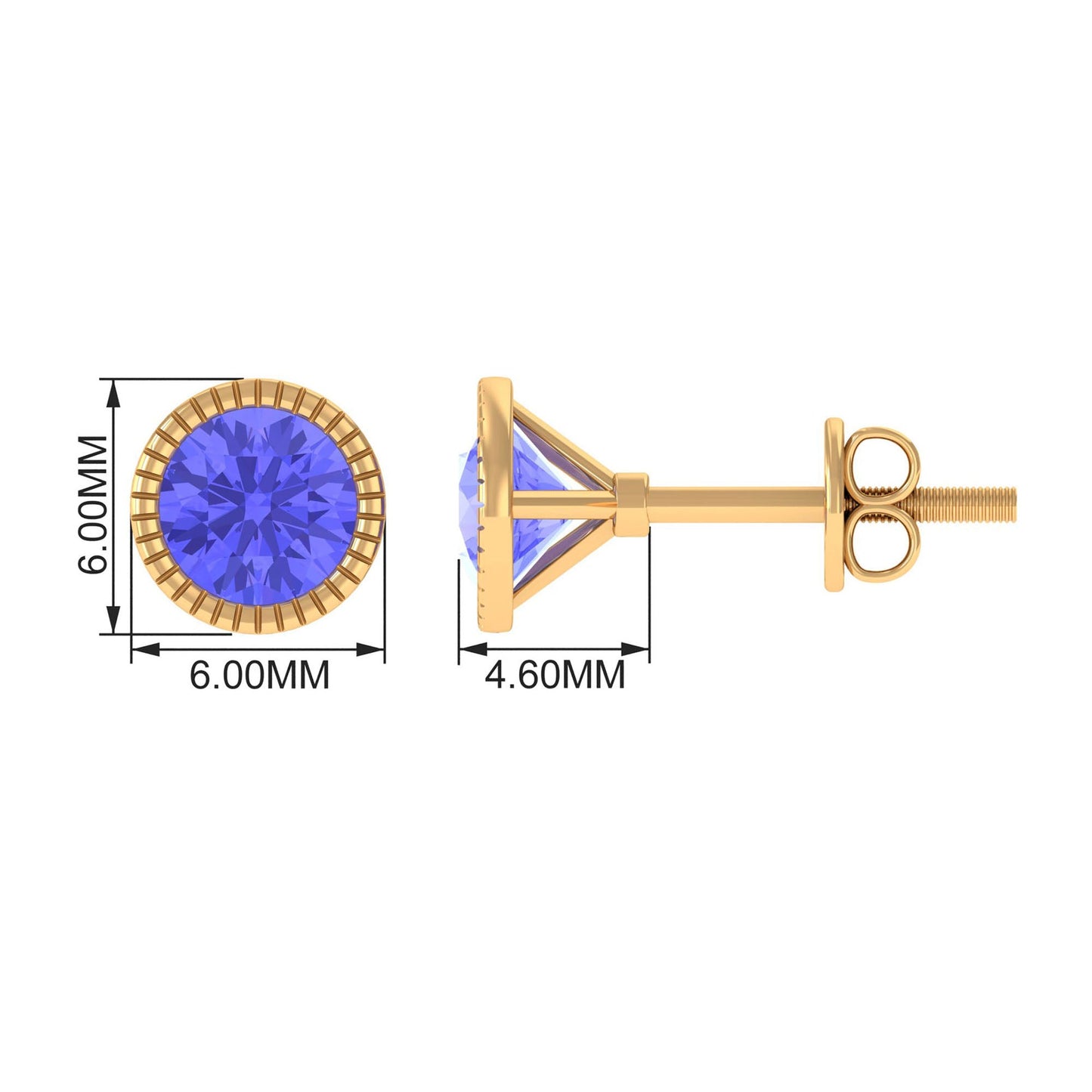 1 CT Round Cut Natural Tanzanite Solitaire Stud Earring in Bezel Setting