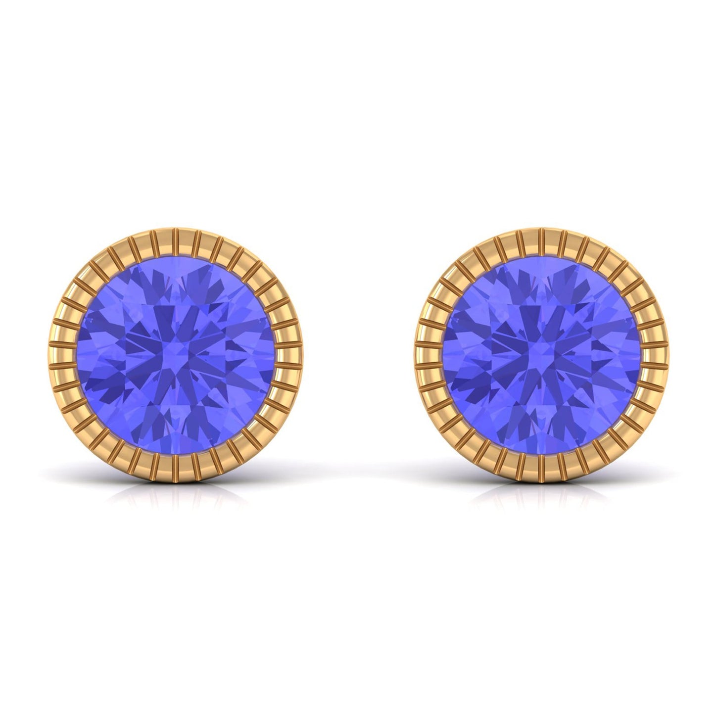 1 CT Round Cut Natural Tanzanite Solitaire Stud Earring in Bezel Setting