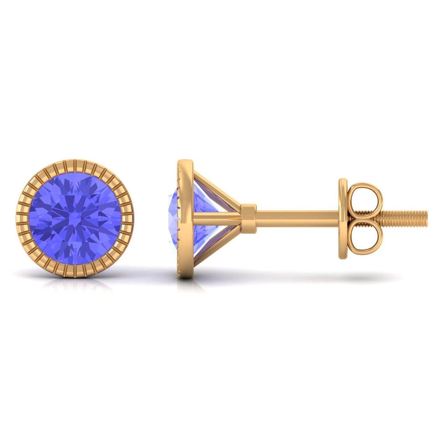 1 CT Round Cut Natural Tanzanite Solitaire Stud Earring in Bezel Setting