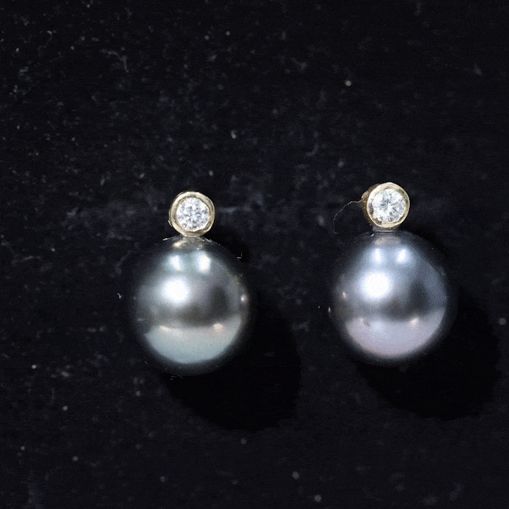 Genuine Tahitian Black Pearl Stud Earrings For Women
