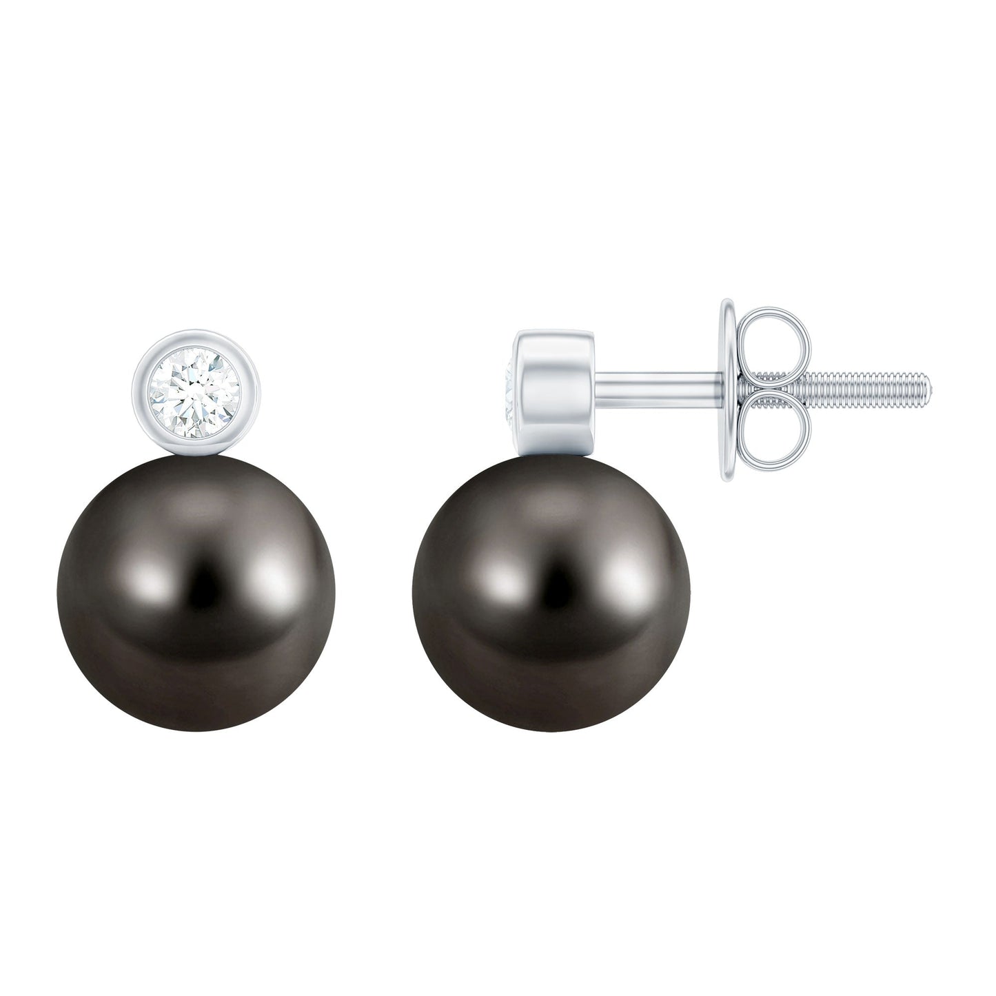 Genuine Tahitian Black Pearl Stud Earrings For Women