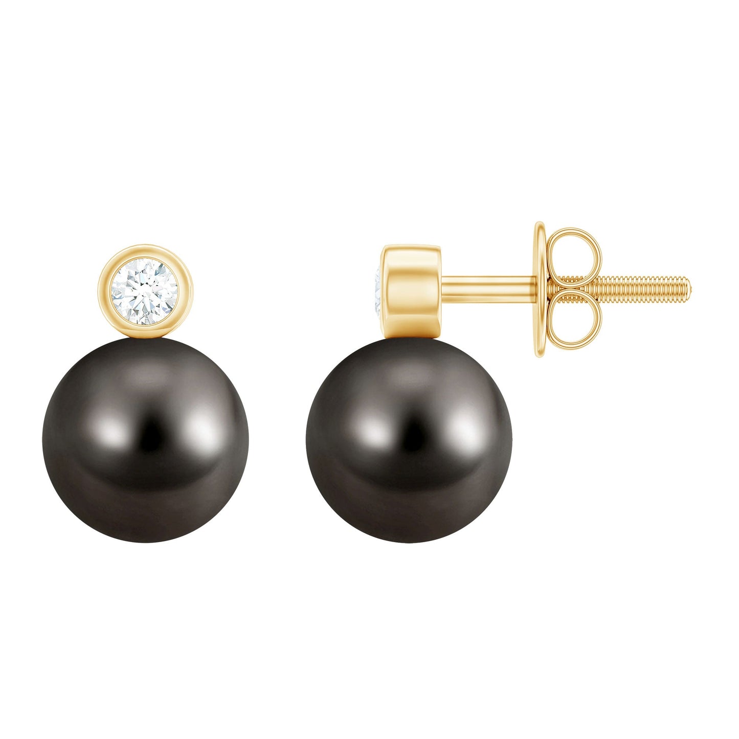 Genuine Tahitian Black Pearl Stud Earrings For Women