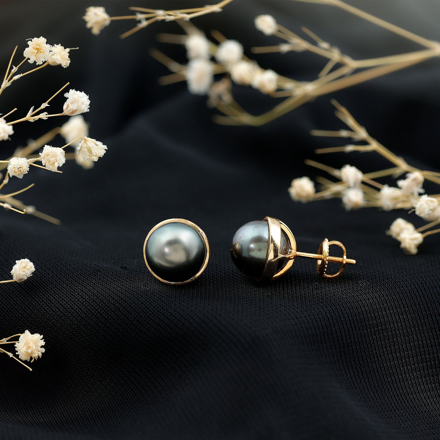 16 Carat Genuine Tahitian Black Pearl Stud Earring With Certificate