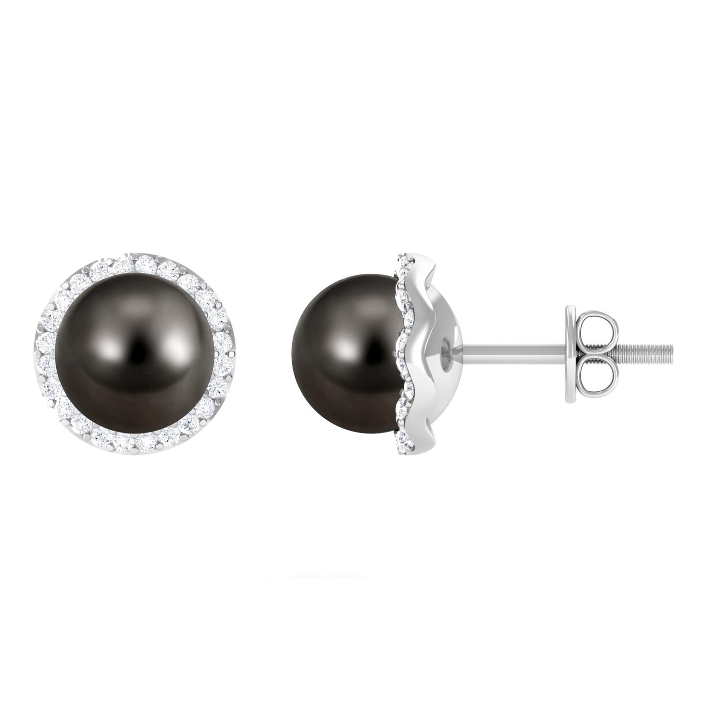 15 Carat Black Pearl and Diamond Halo Stud Earrings