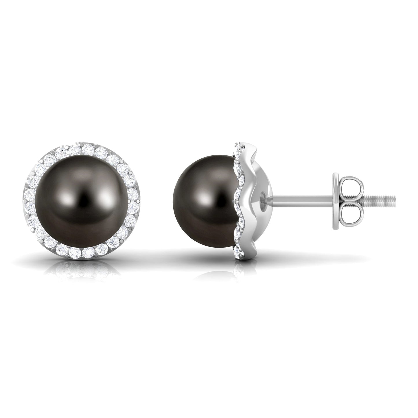 15 Carat Black Pearl and Diamond Halo Stud Earrings