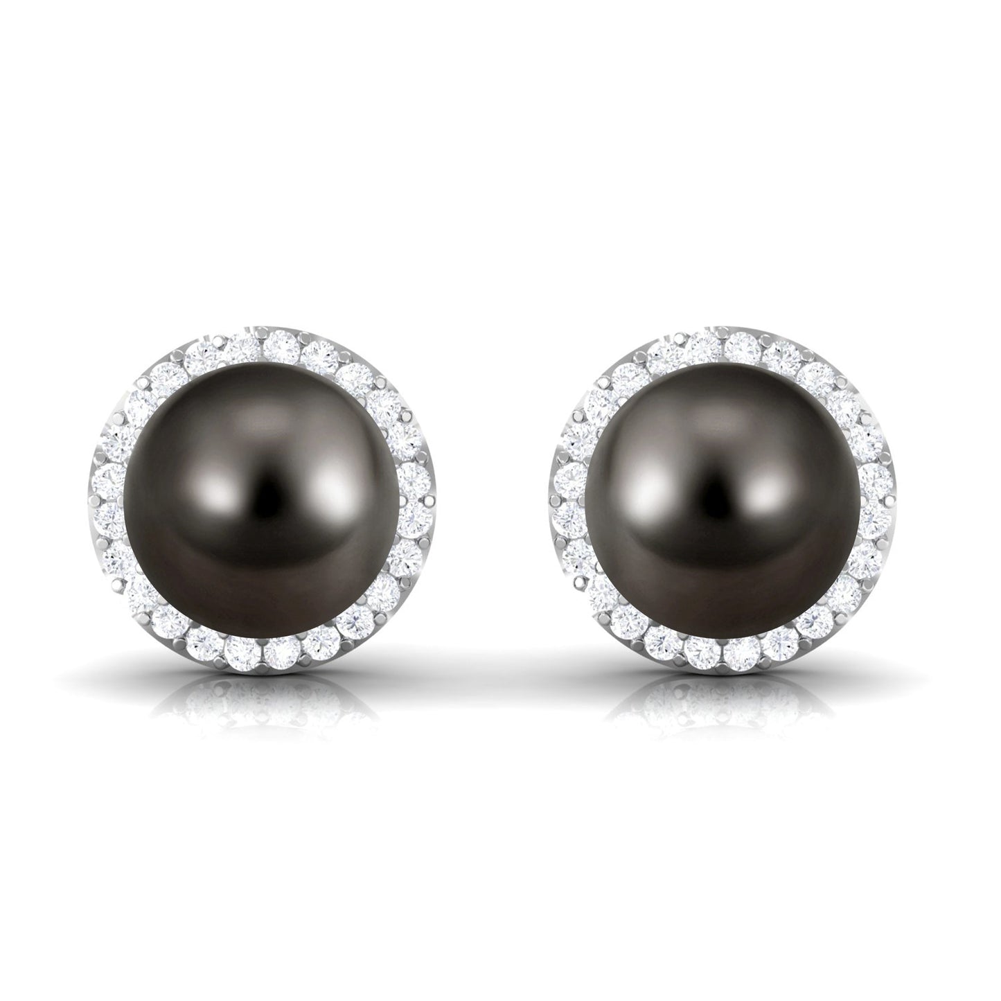 15 Carat Black Pearl and Diamond Halo Stud Earrings
