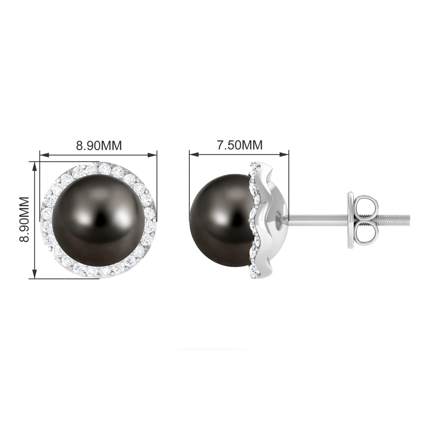 15 Carat Black Pearl and Diamond Halo Stud Earrings