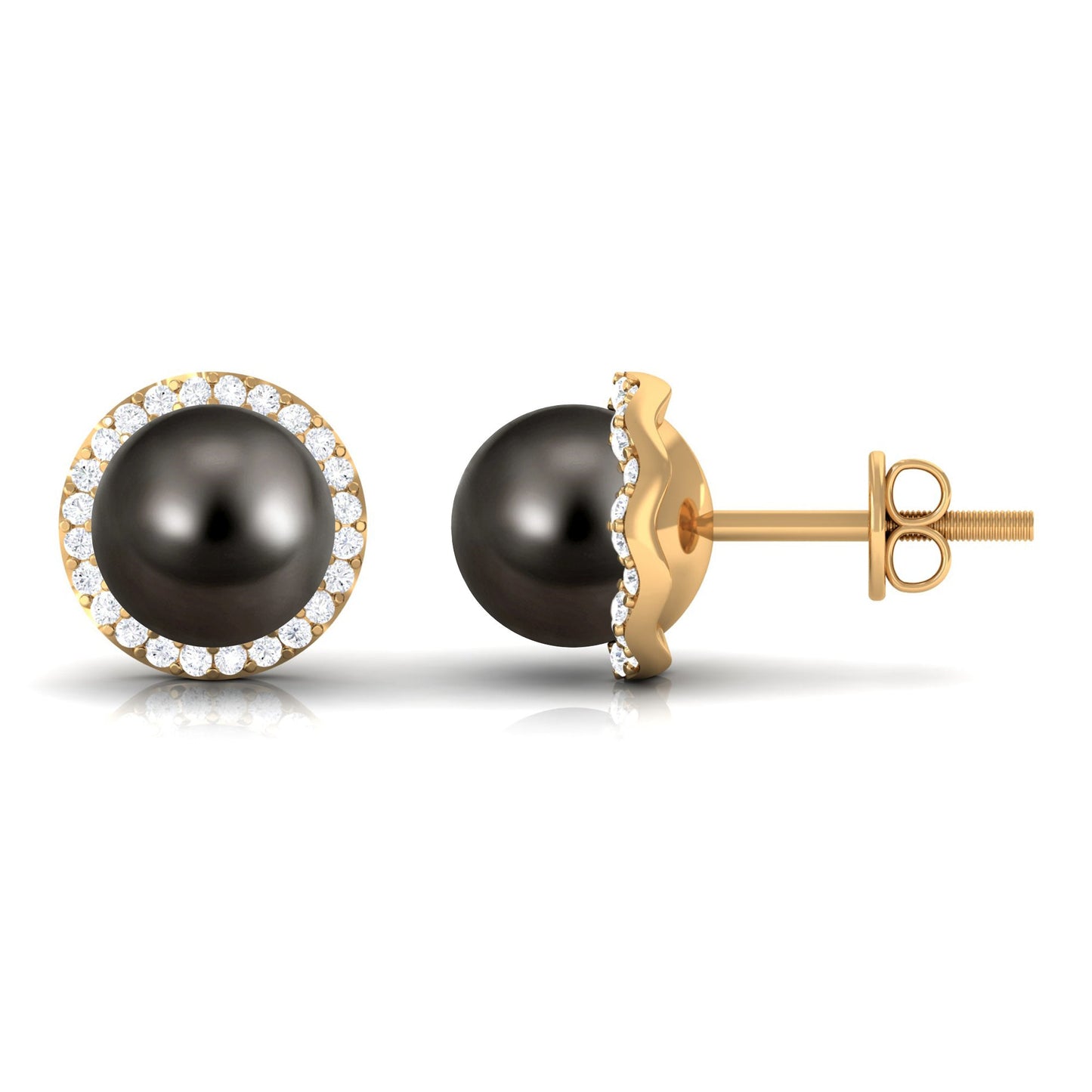 15 Carat Black Pearl and Diamond Halo Stud Earrings
