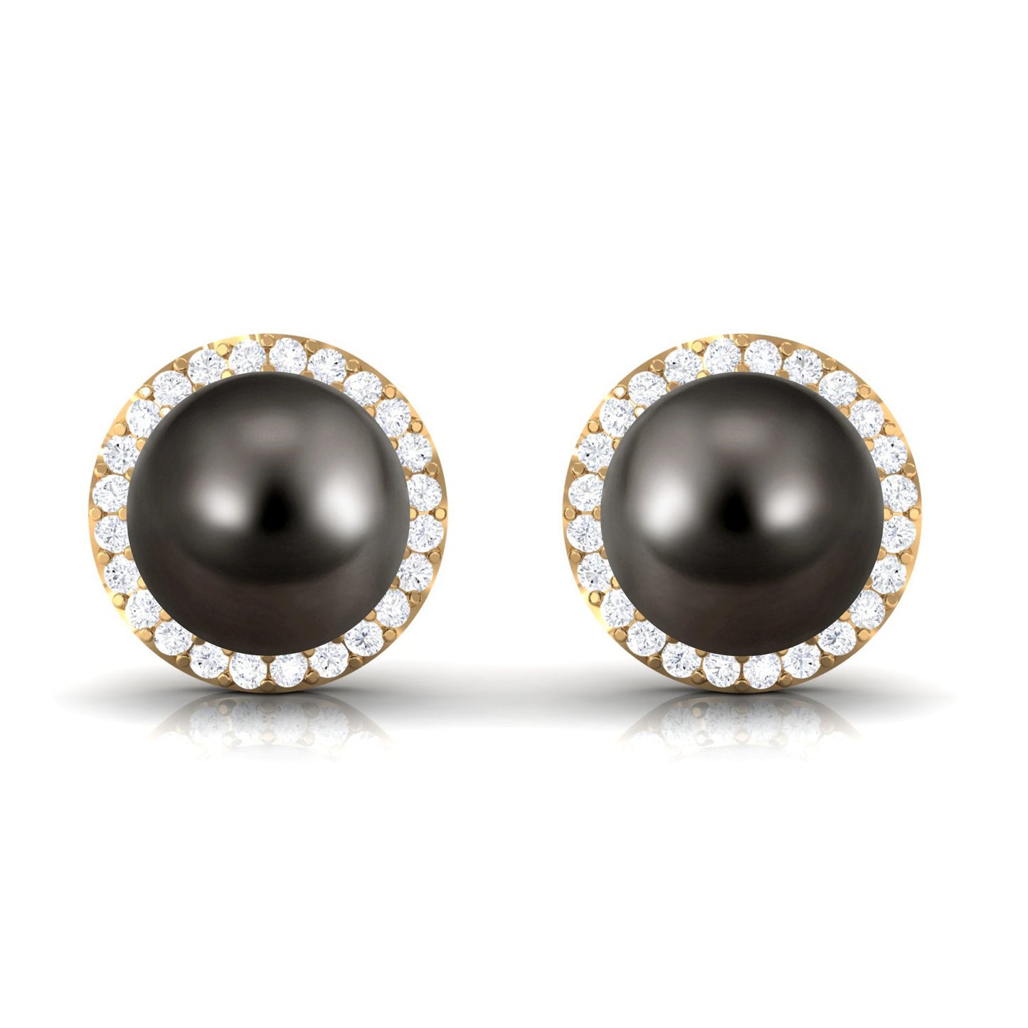 15 Carat Black Pearl and Diamond Halo Stud Earrings