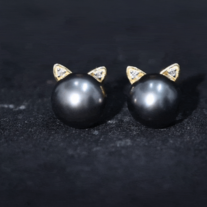 Natural Black Pearl Hello Kitty Earring with Certificate