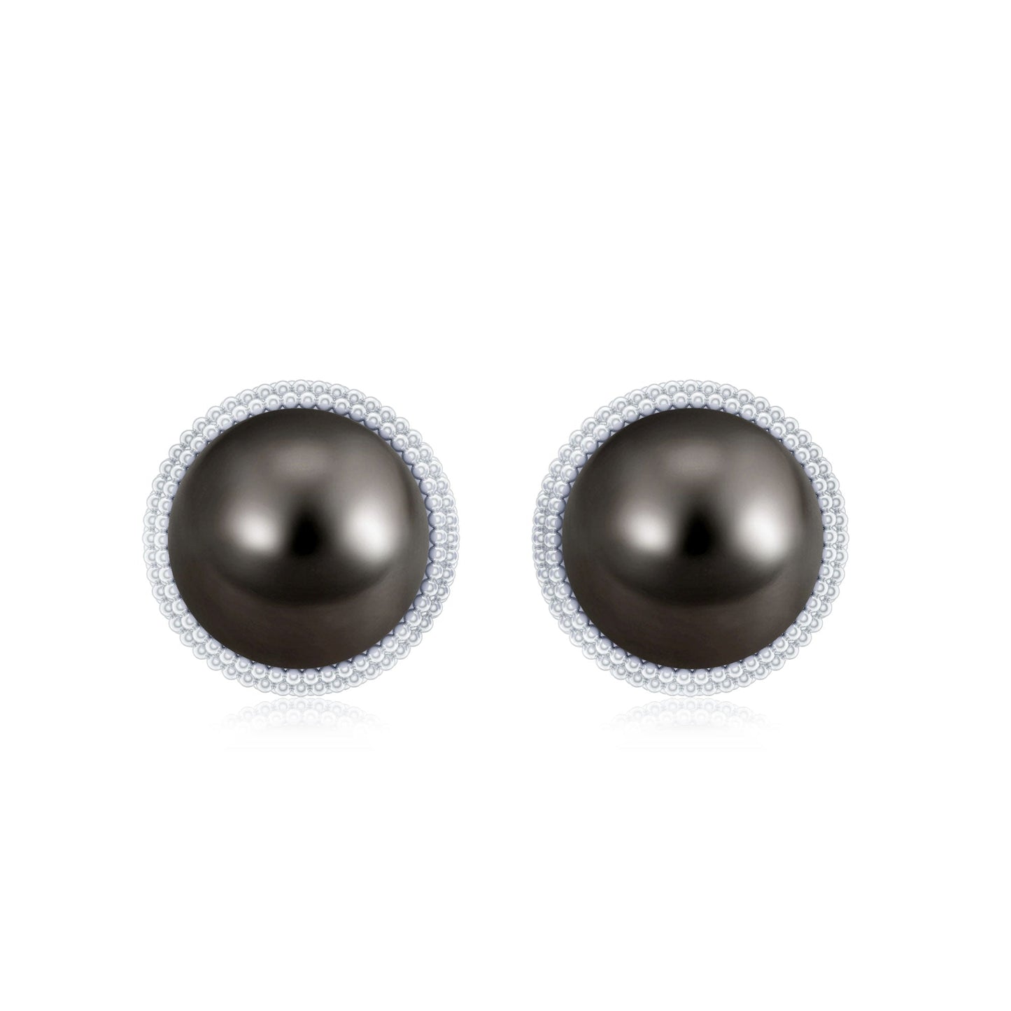 15 Carat Tahitian Black Pearl Solitaire Stud Earrings with Beaded Detail