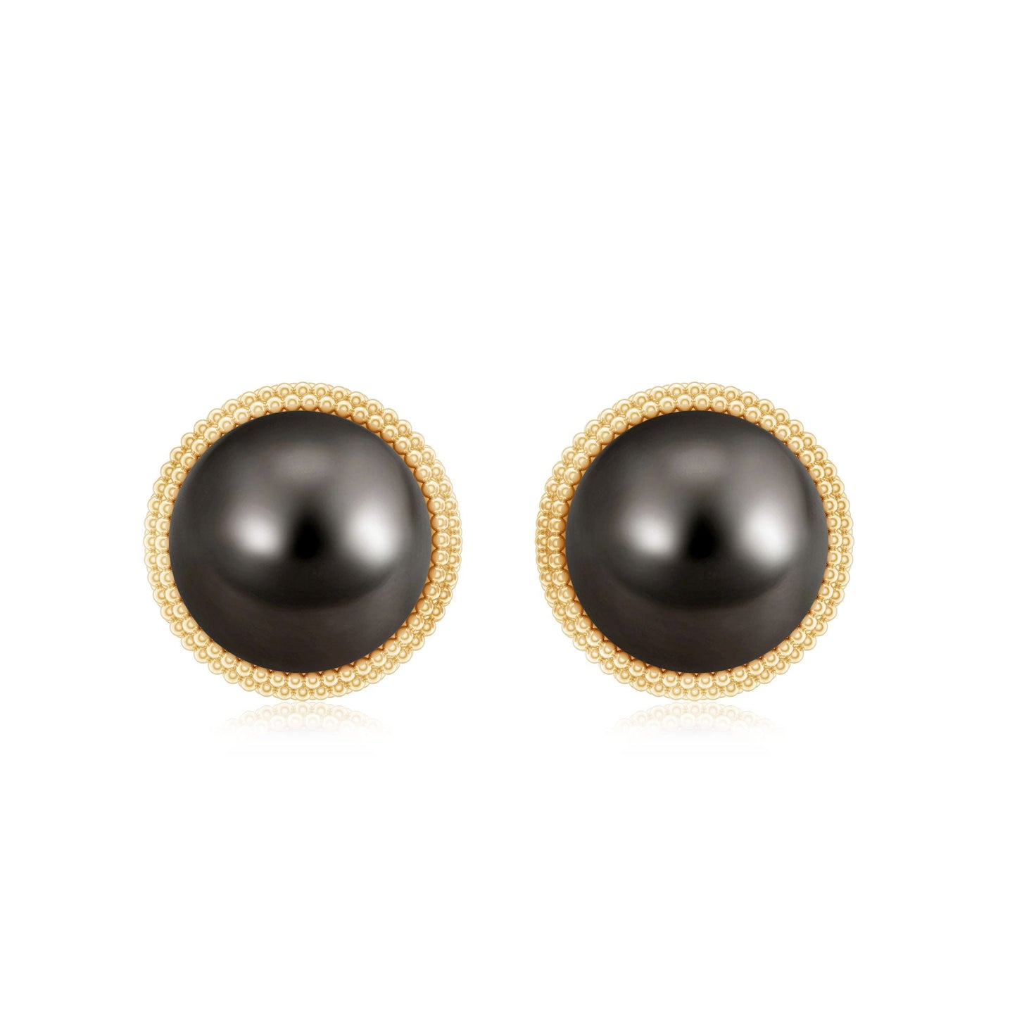 15 Carat Tahitian Black Pearl Solitaire Stud Earrings with Beaded Detail