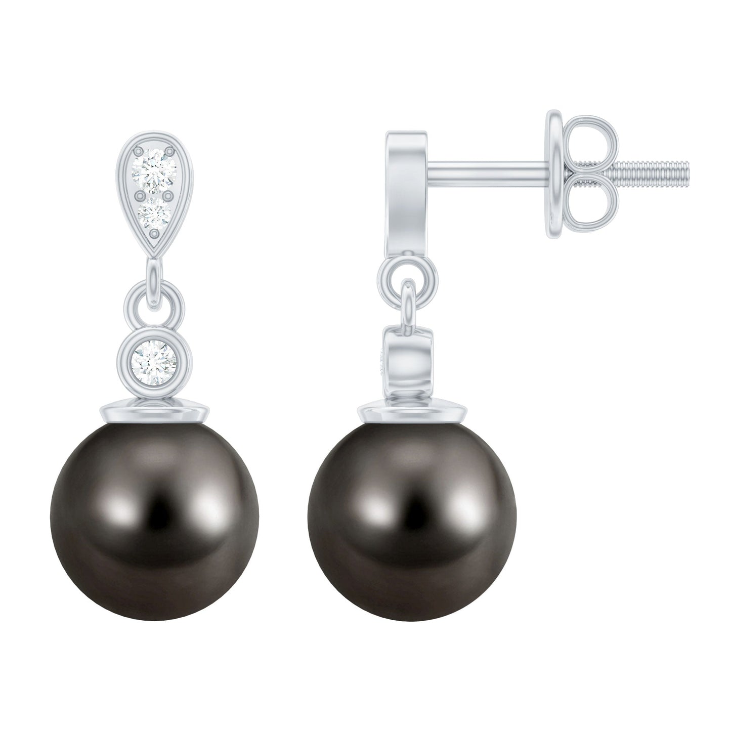 15 Carat Tahitian Pearl Drop Earrings with Diamond