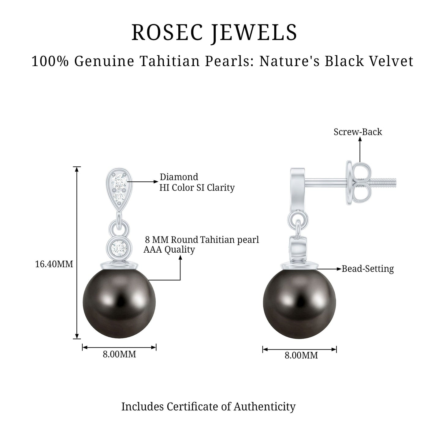 15 Carat Tahitian Pearl Drop Earrings with Diamond