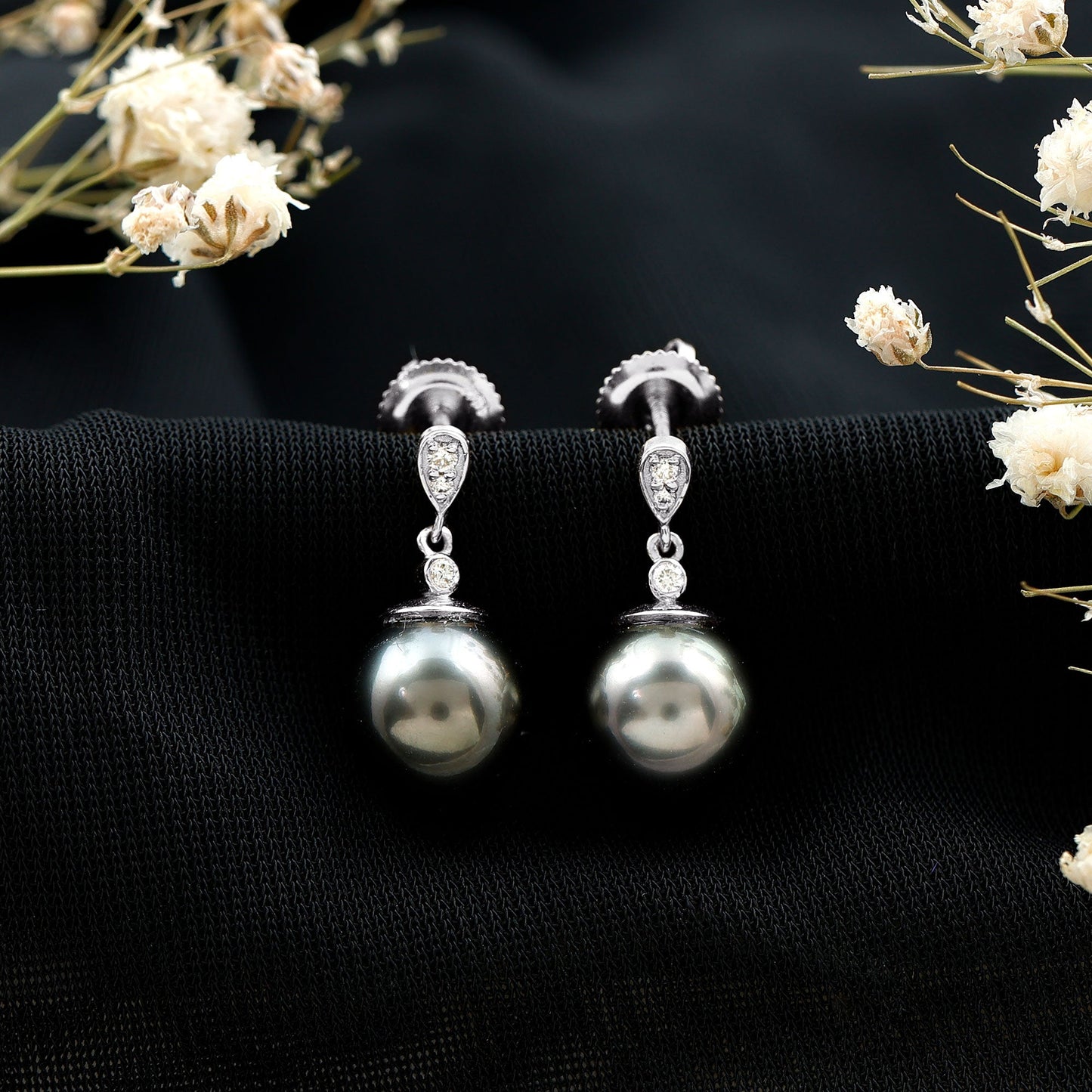 15 Carat Tahitian Pearl Drop Earrings with Diamond