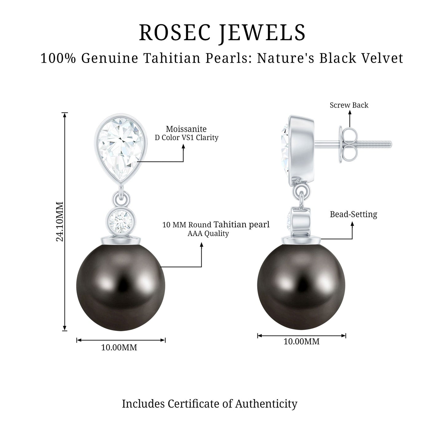 Certified 16 Carat Cultured Tahitian Black Drop Earrings for Women
