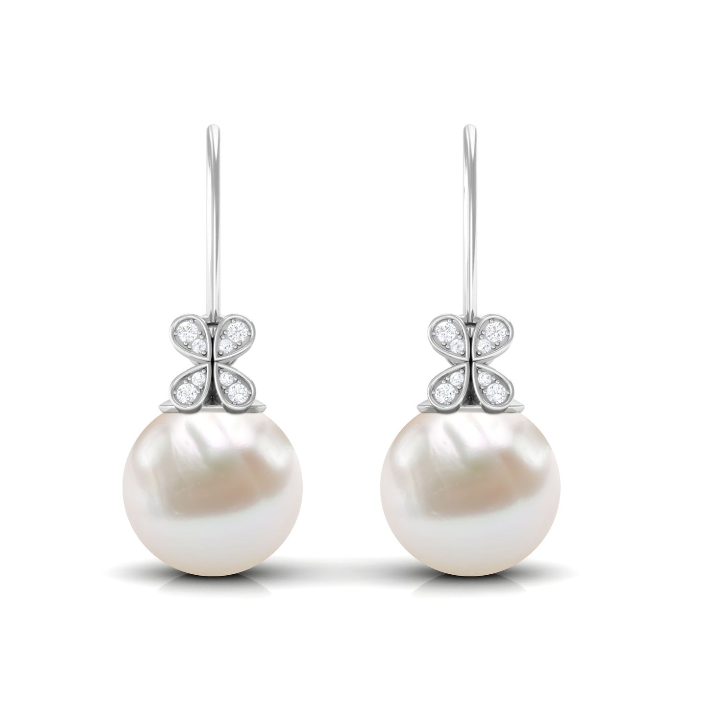 Natural Freshwater Pearl Drop Earrings with Flower Diamond