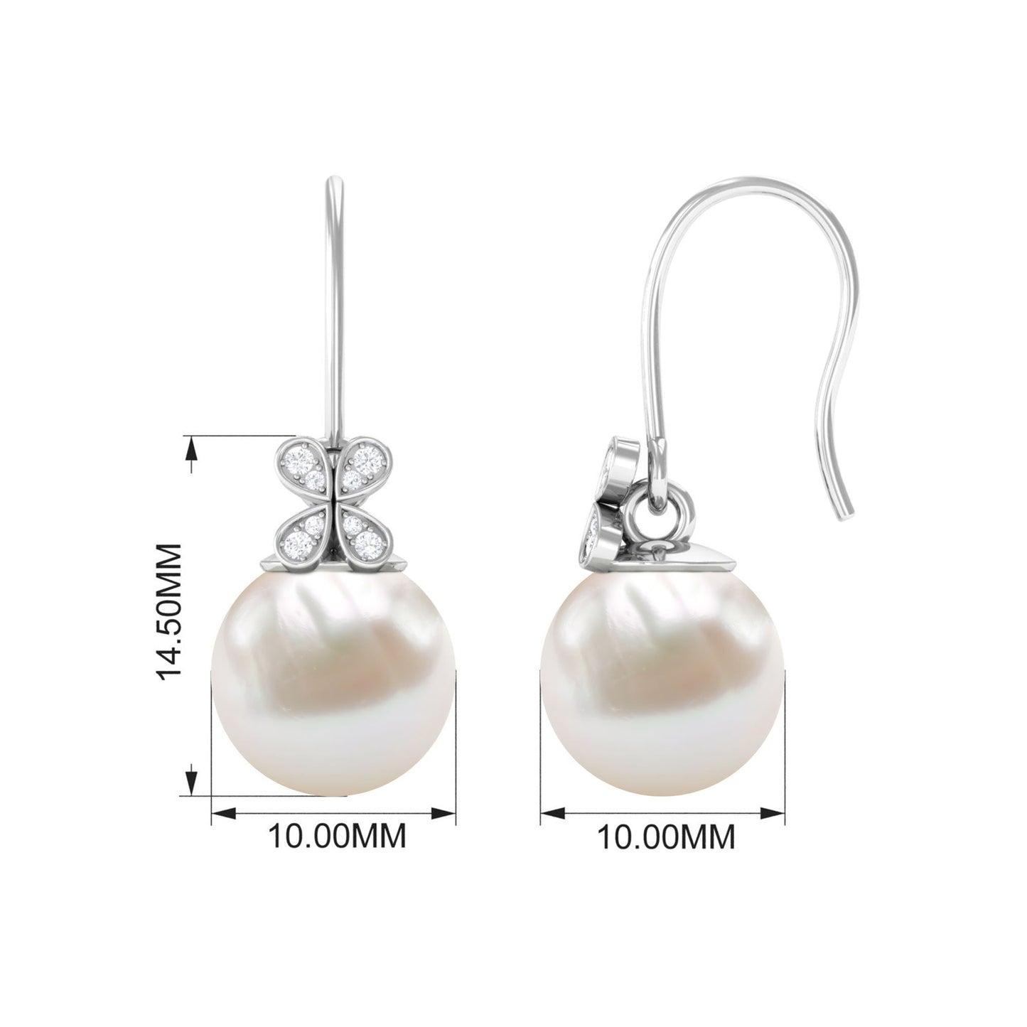 Natural Freshwater Pearl Drop Earrings with Flower Diamond