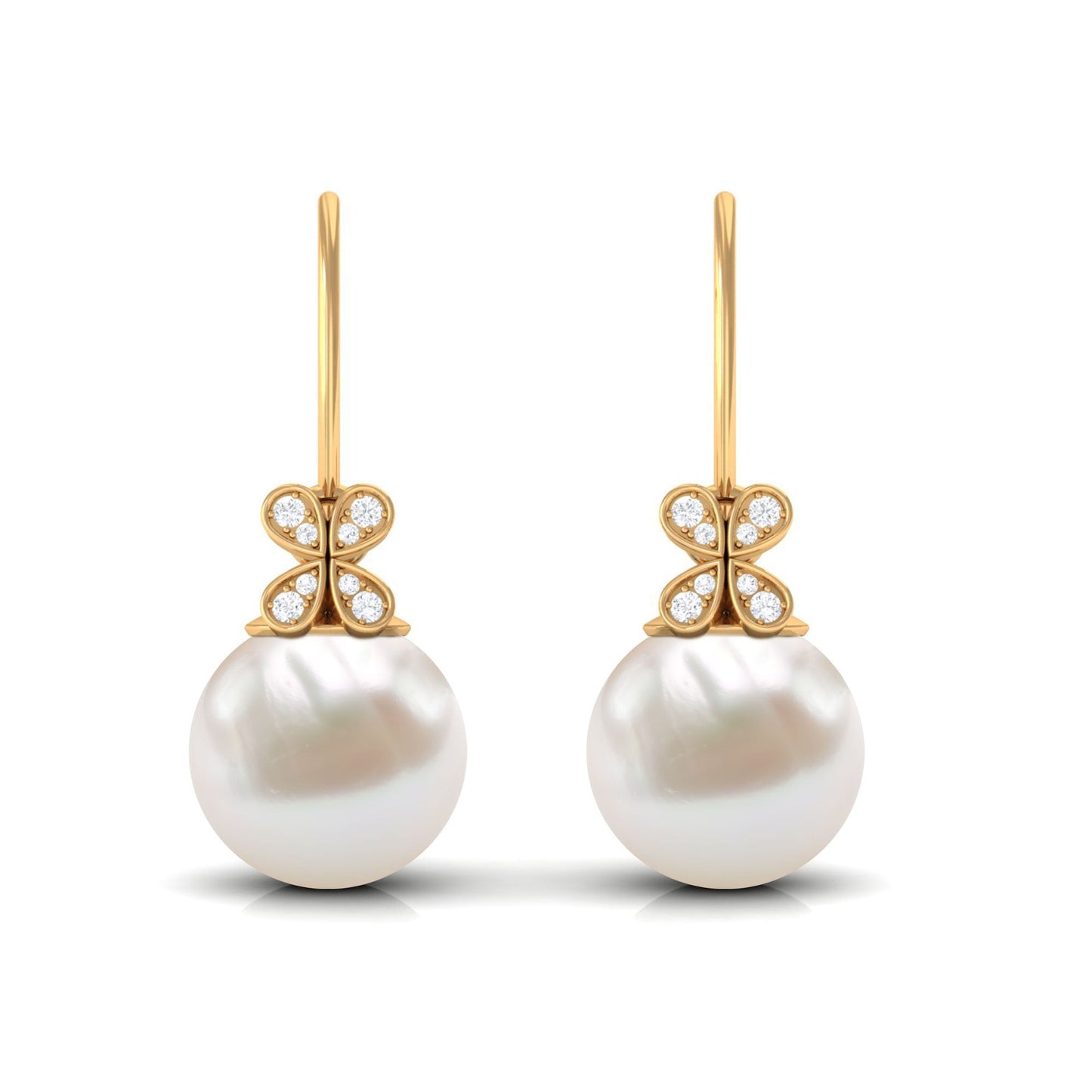 Natural Freshwater Pearl Drop Earrings with Flower Diamond