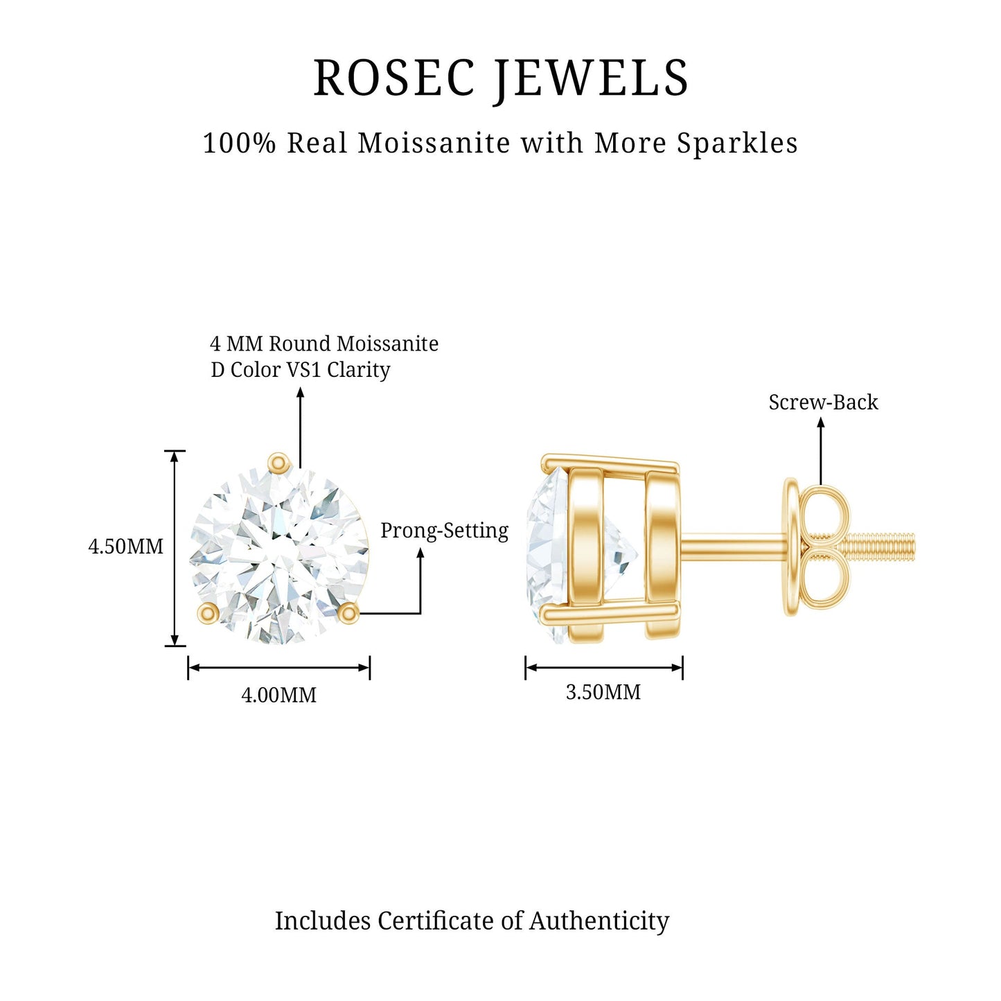 0.63 Carat Round Moissanite Stud Earrings