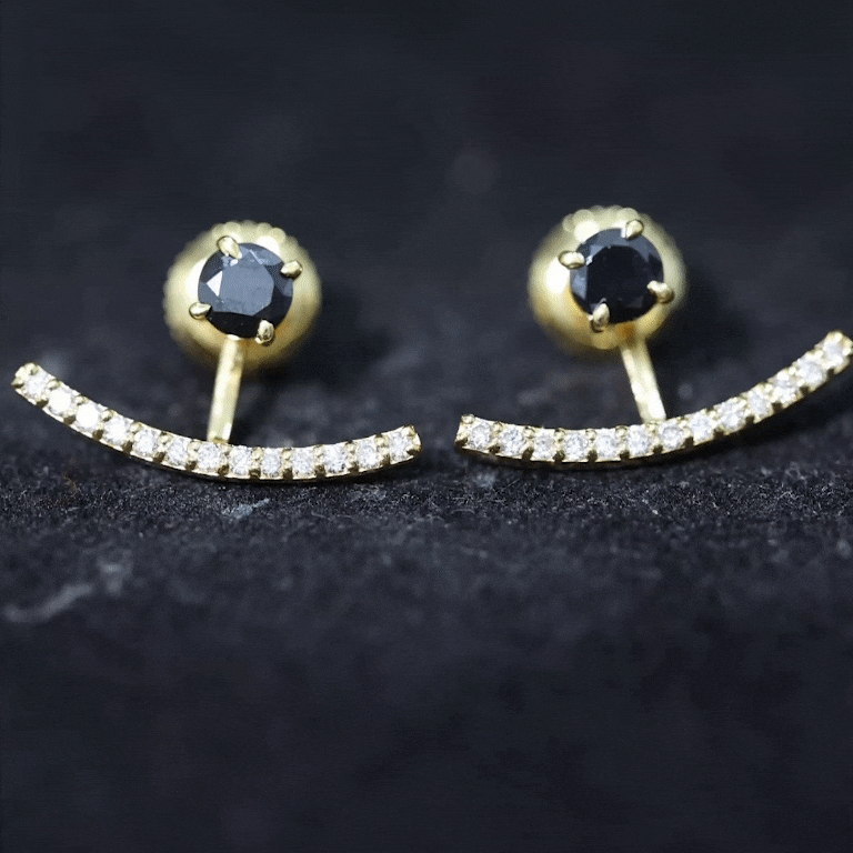 0.9 Carat Black Spinel Jacket Earrings with Diamond Stones
