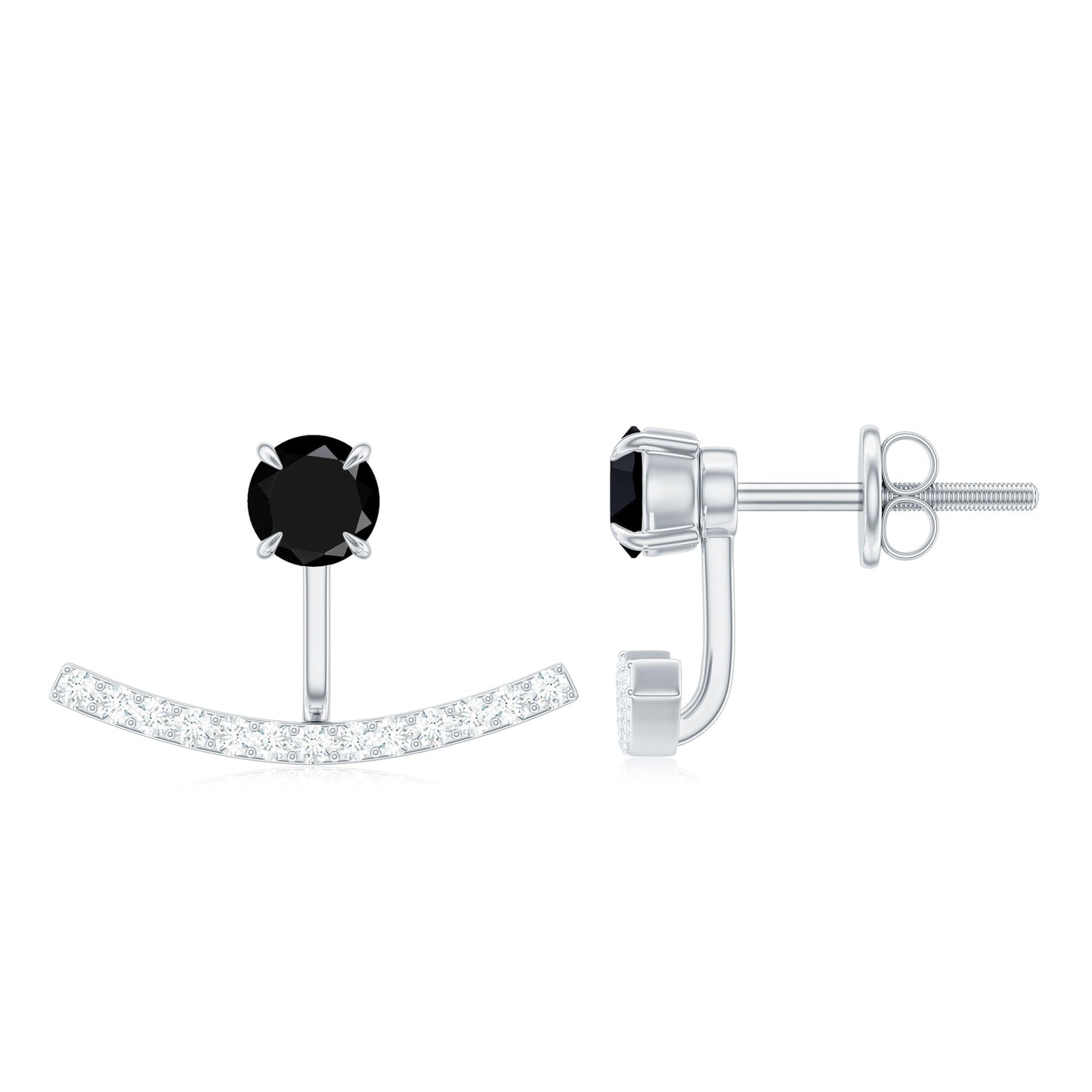 0.9 Carat Black Spinel Jacket Earrings with Diamond Stones