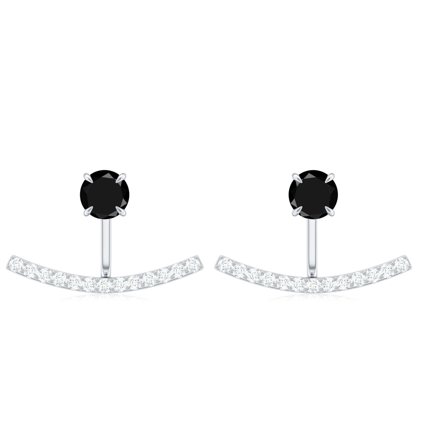 0.9 Carat Black Spinel Jacket Earrings with Diamond Stones