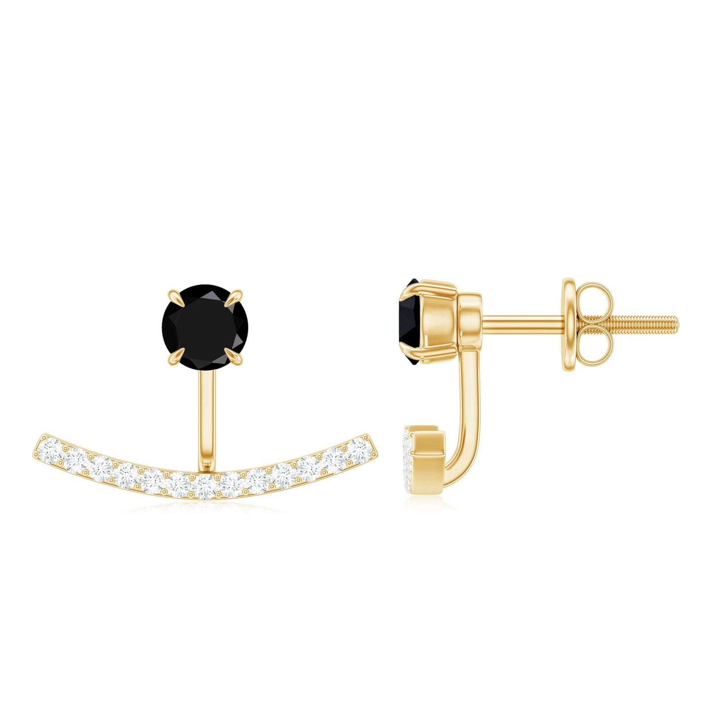 0.9 Carat Black Spinel Jacket Earrings with Diamond Stones
