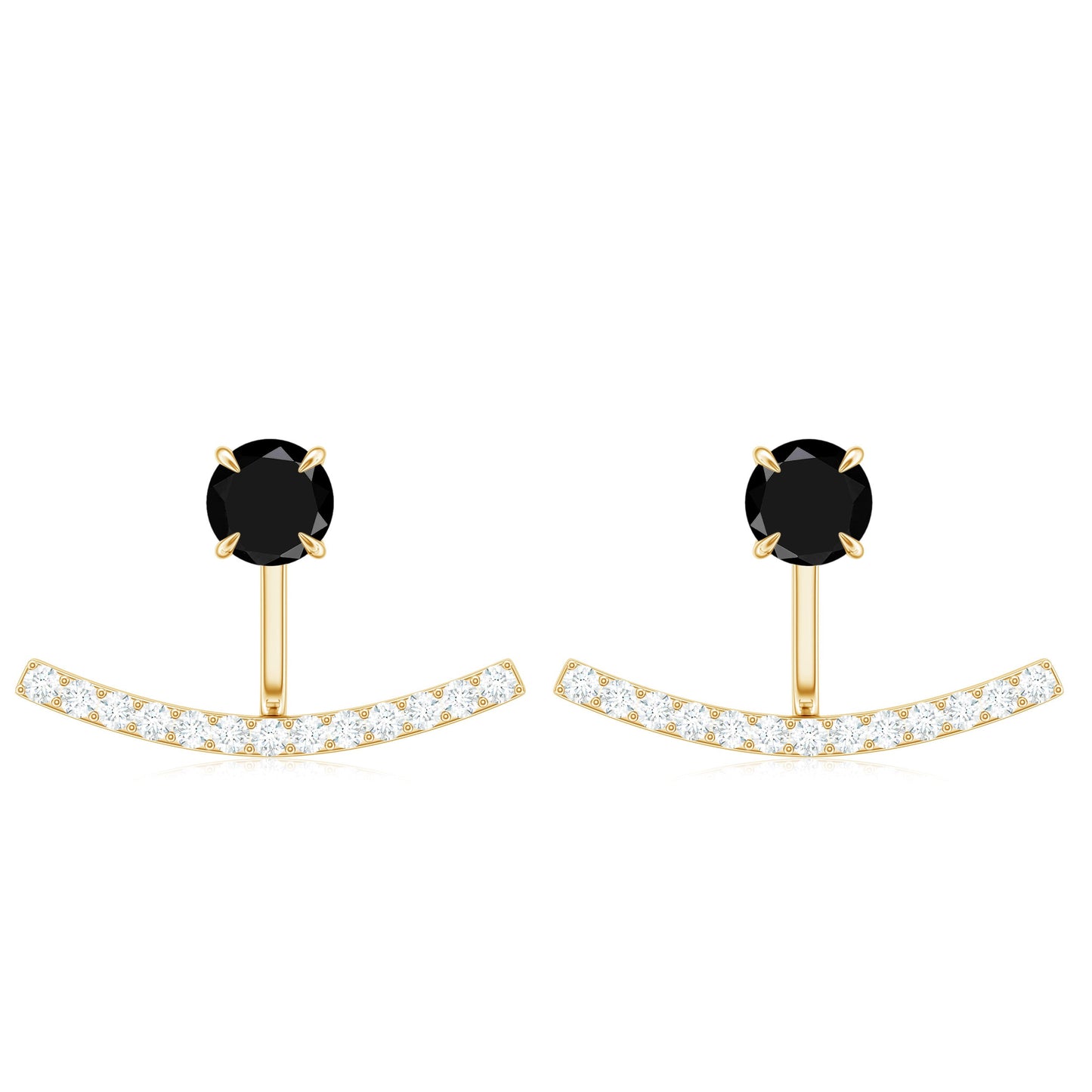 0.9 Carat Black Spinel Jacket Earrings with Diamond Stones