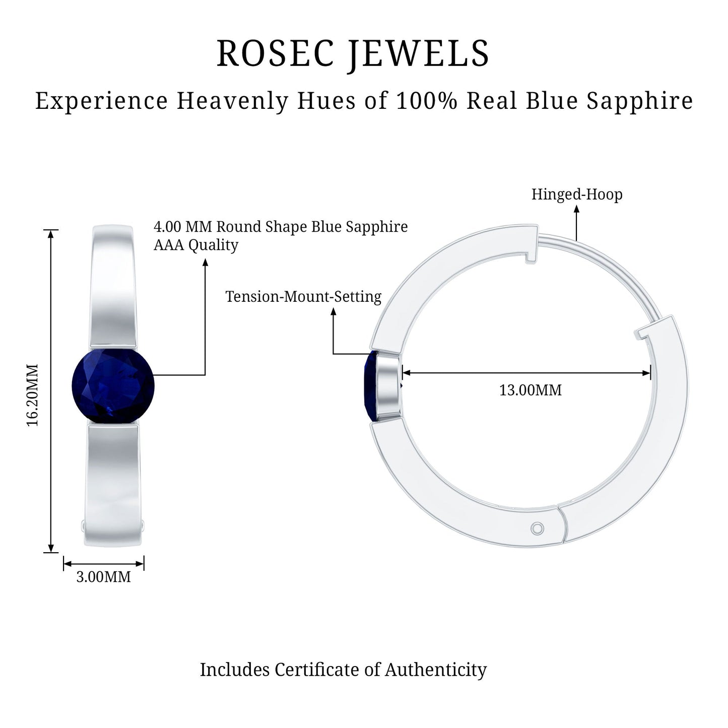 Minimal Blue Sapphire Hinged Hoop Earrings