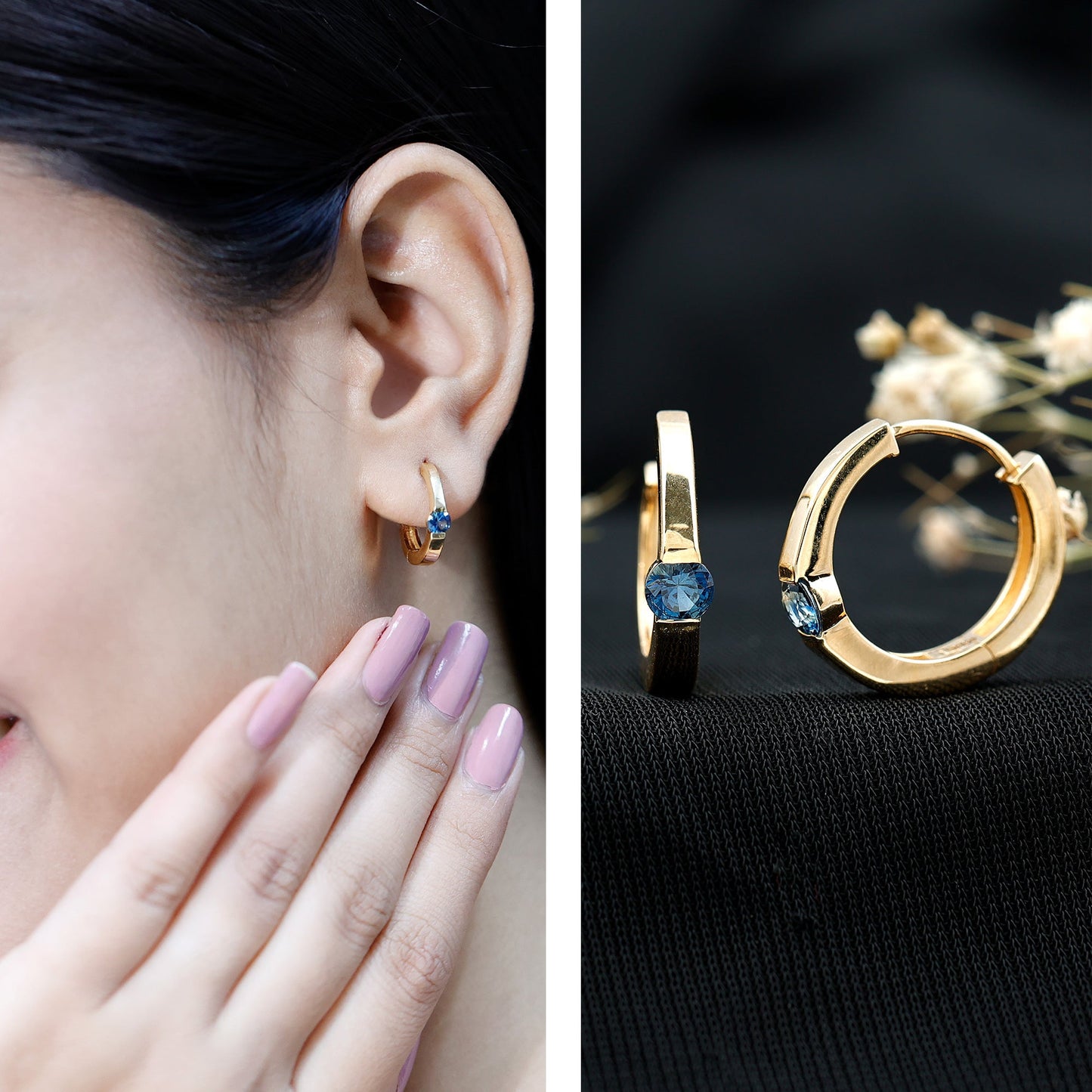 Minimal Blue Sapphire Hinged Hoop Earrings