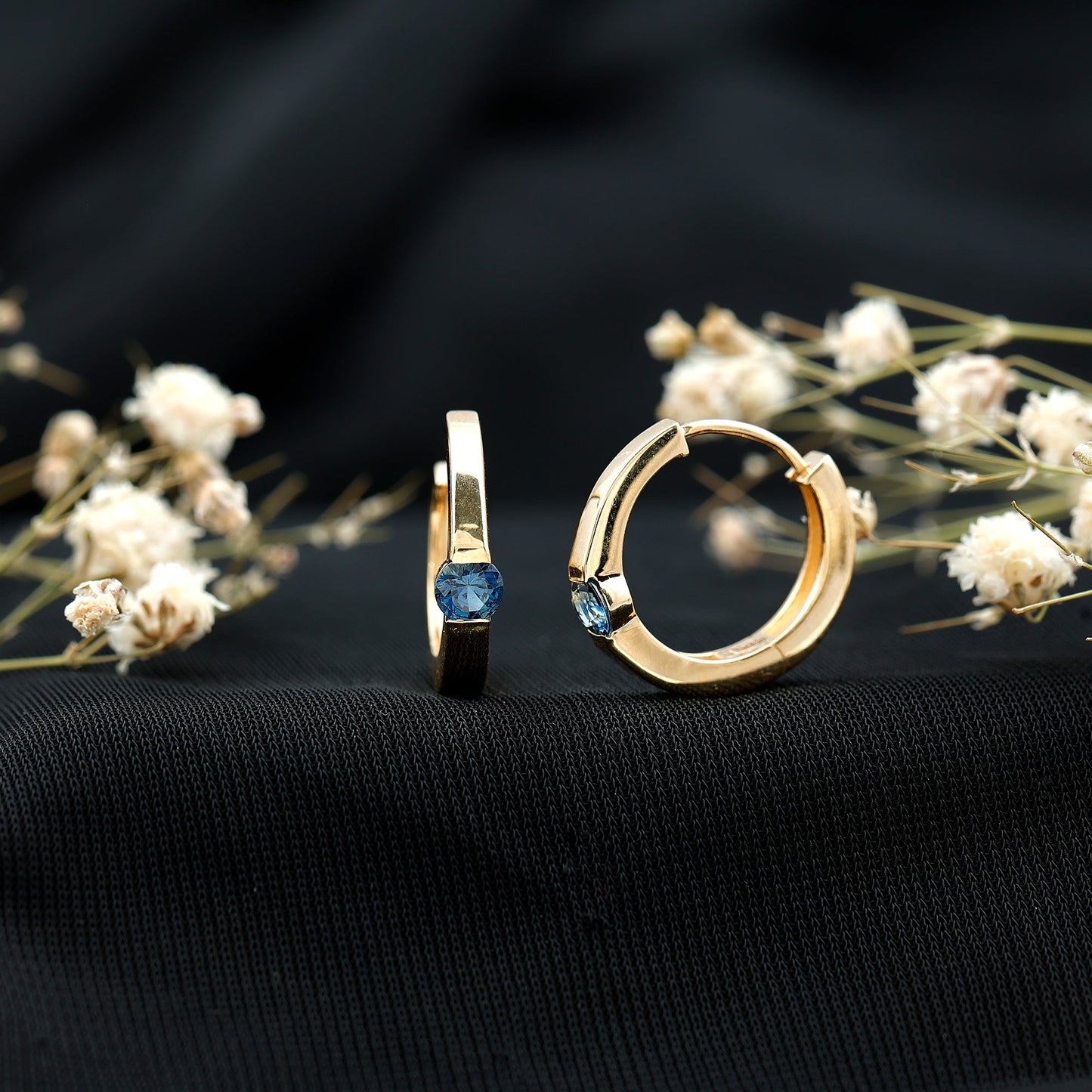 Minimal Blue Sapphire Hinged Hoop Earrings