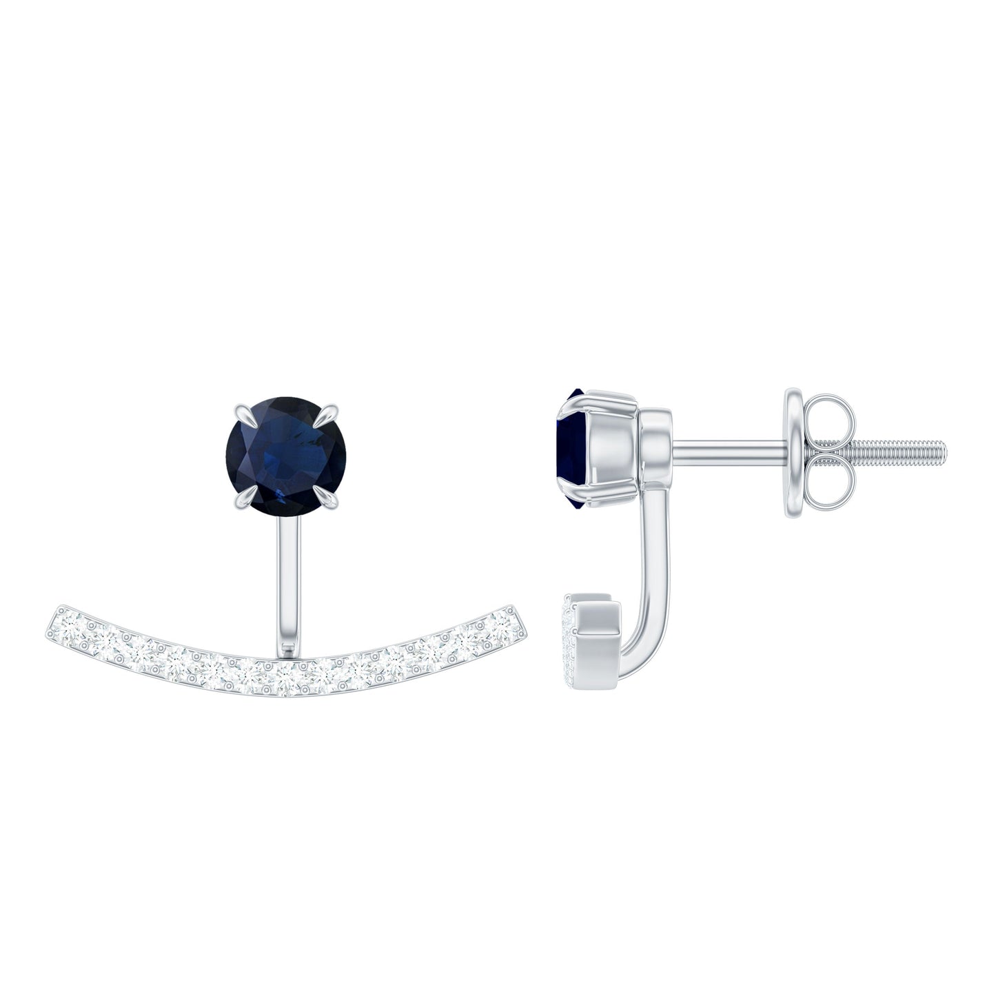 0.8 Carat Blue Sapphire Classic Jacket Earrings with Diamond