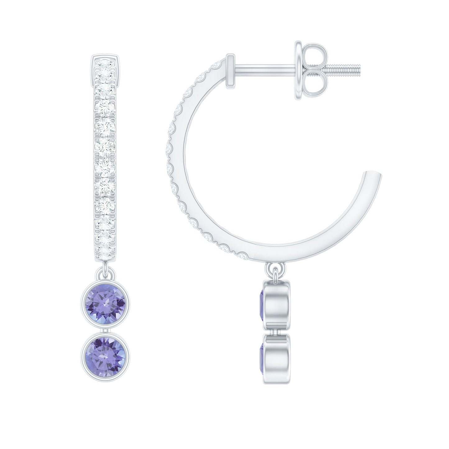 Minimal Tanzanite and Diamond Hoop Drop Earrings