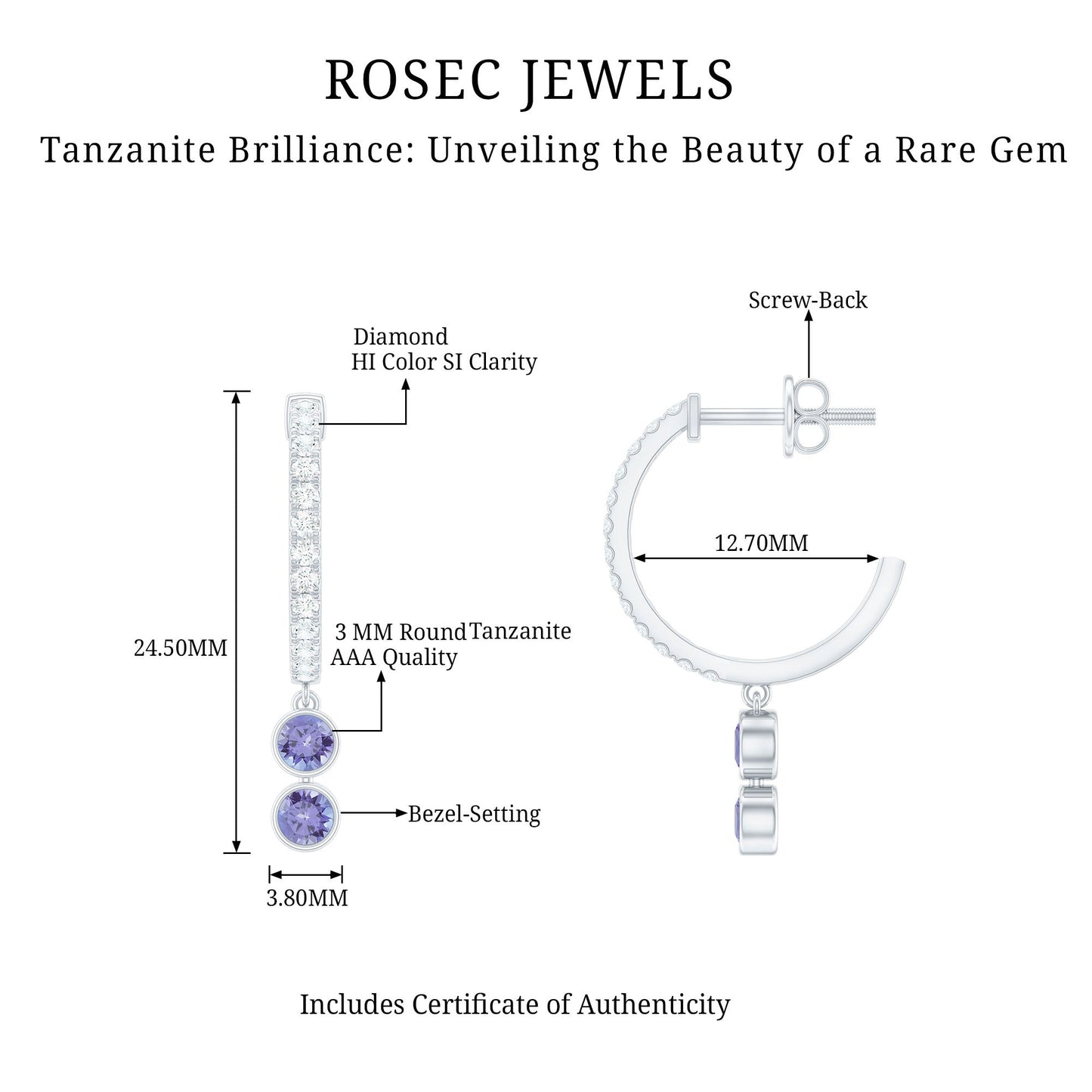 Minimal Tanzanite and Diamond Hoop Drop Earrings