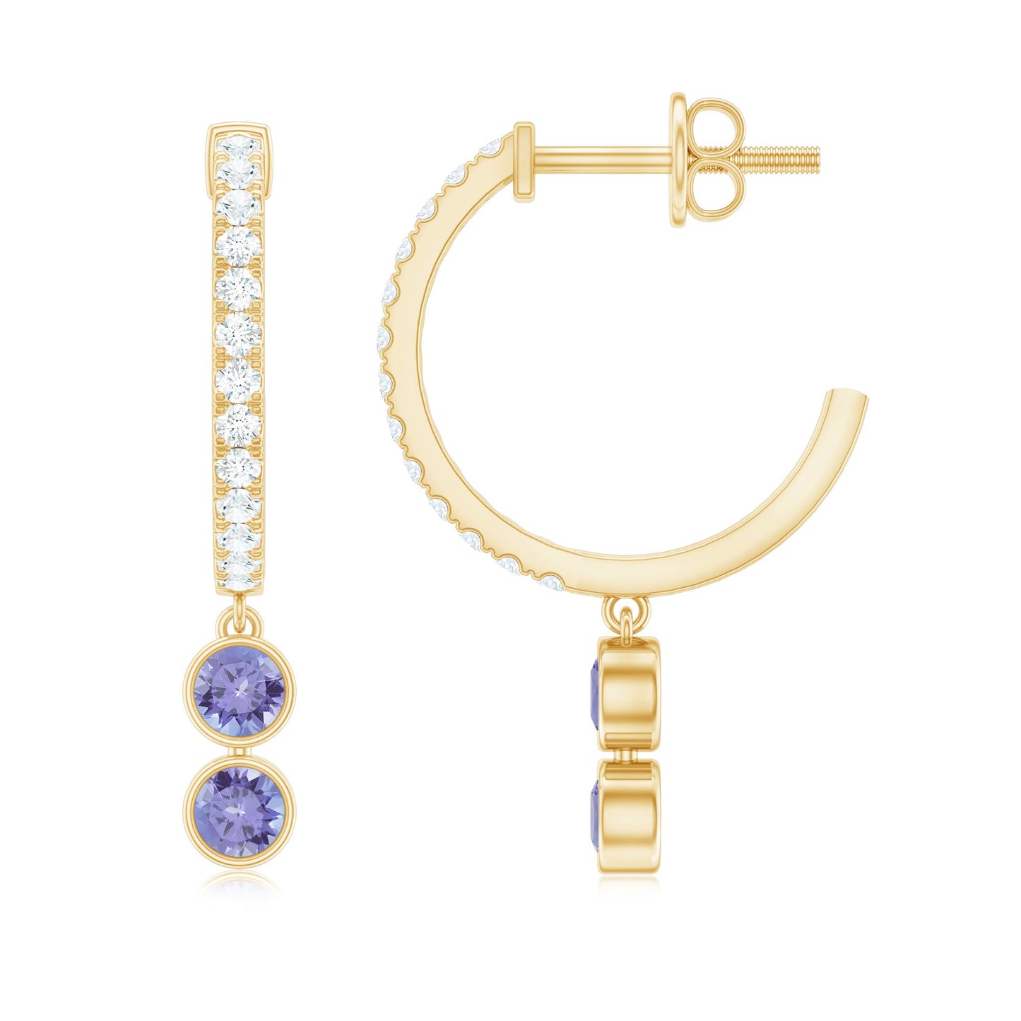 Minimal Tanzanite and Diamond Hoop Drop Earrings