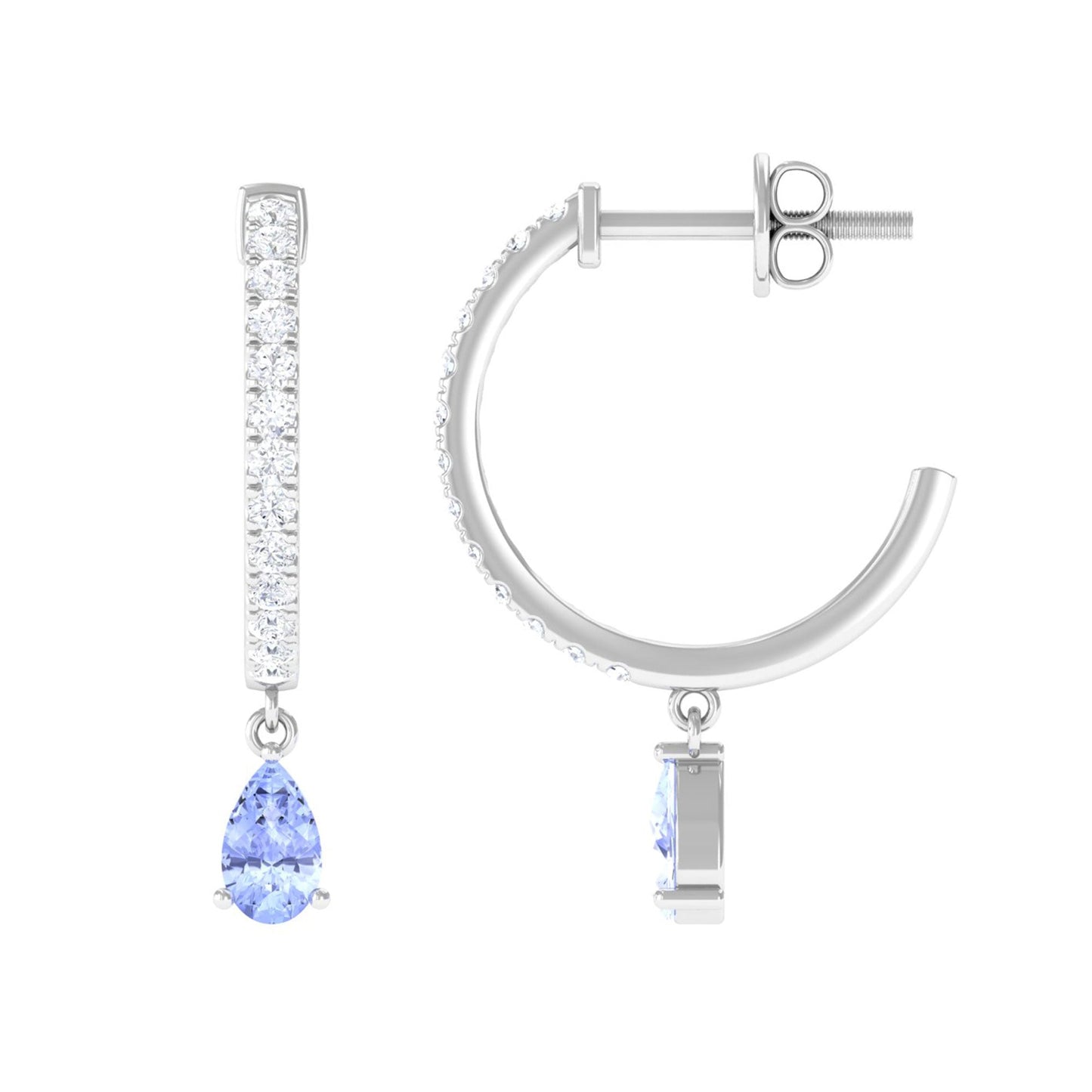 Real Tanzanite Teardrop Hoop Earrings with Diamond Accent