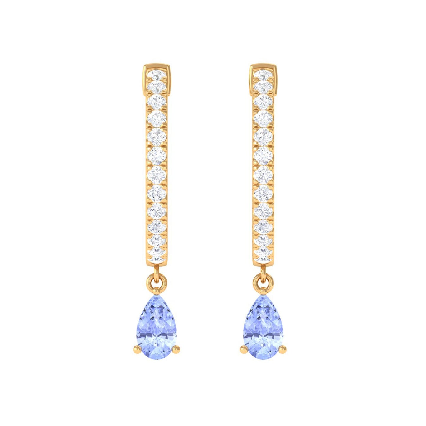 Real Tanzanite Teardrop Hoop Earrings with Diamond Accent