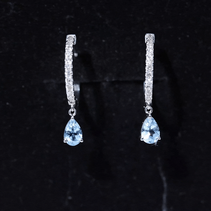 Aquamarine and Diamond Hoop Drop Earrings
